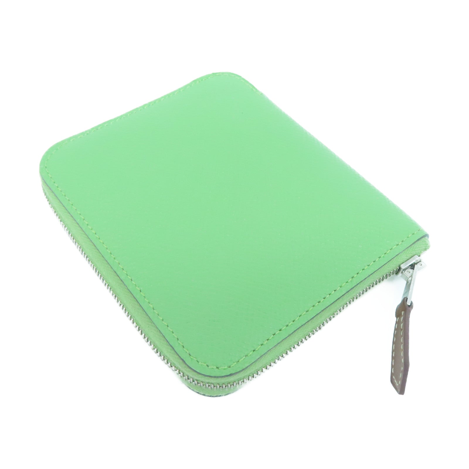 HERMES Epsom皮革Silk In Wallet銀扣錢包Vert Criquet蟋綠/牛油果/酪梨綠色