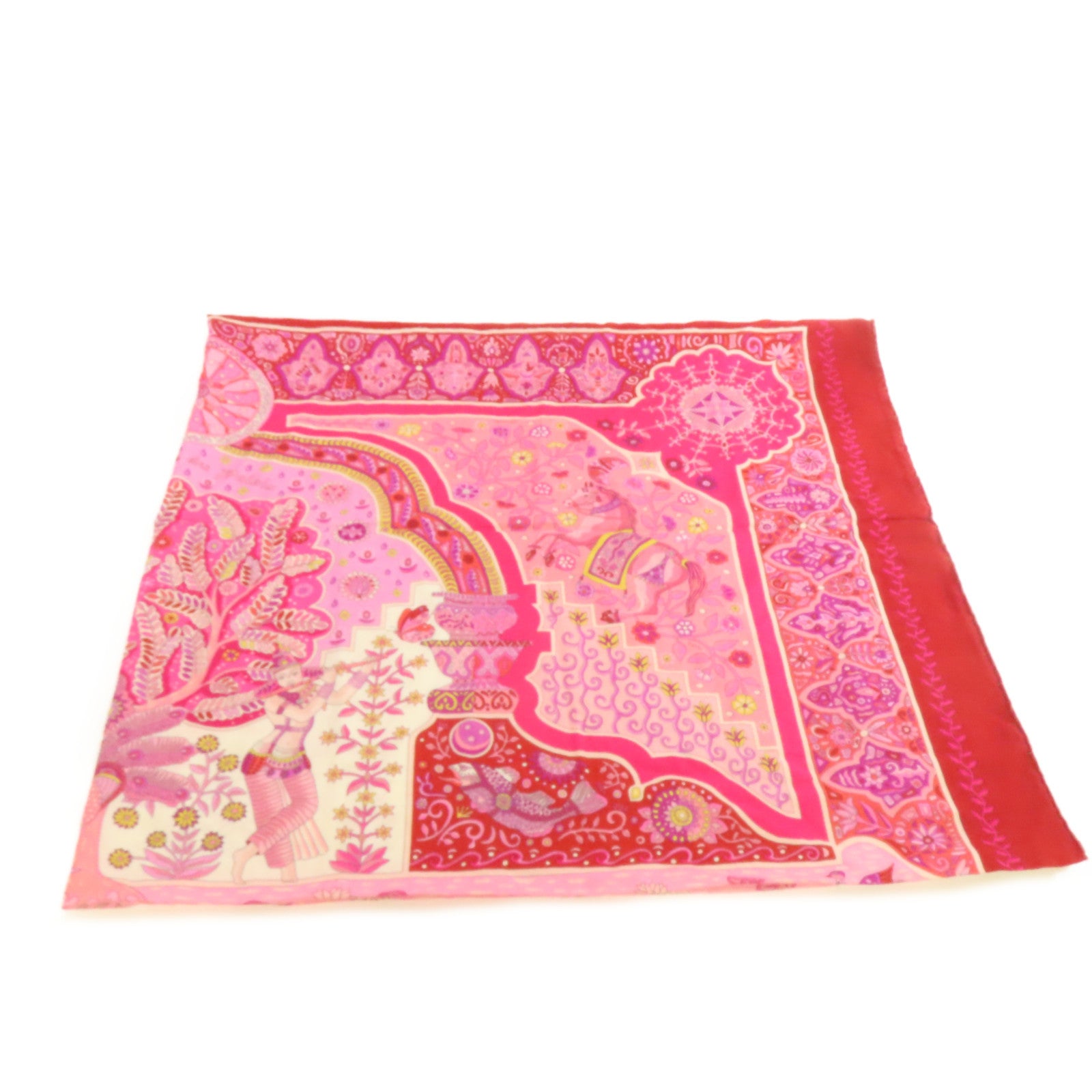 HERMES 羊絨/絲質Scarf 140x140絲巾粉紅色/彩色