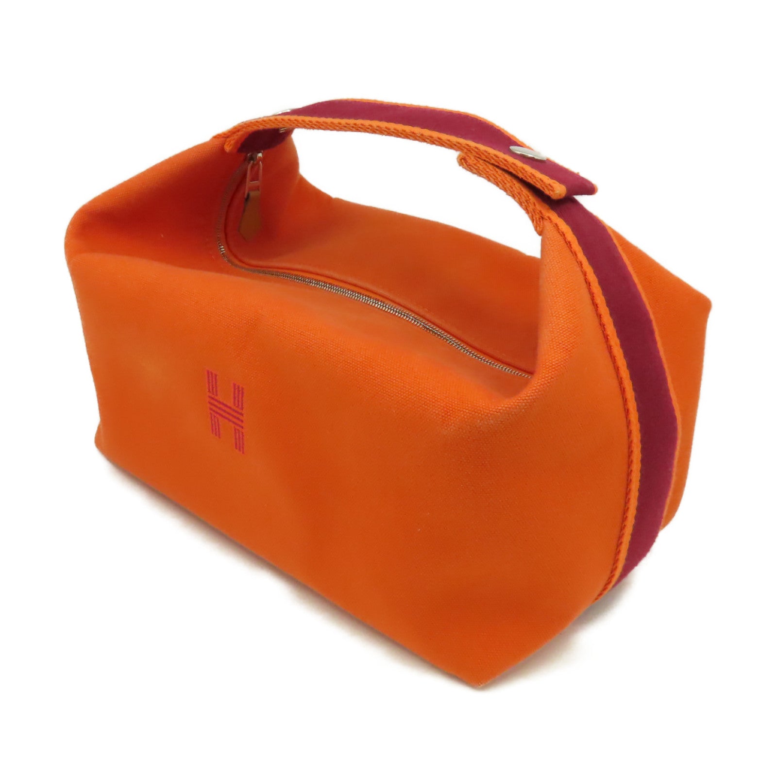HERMES 【激減優惠】帆布Bride-a-Brac Hand Bag銀扣手挽袋橙色