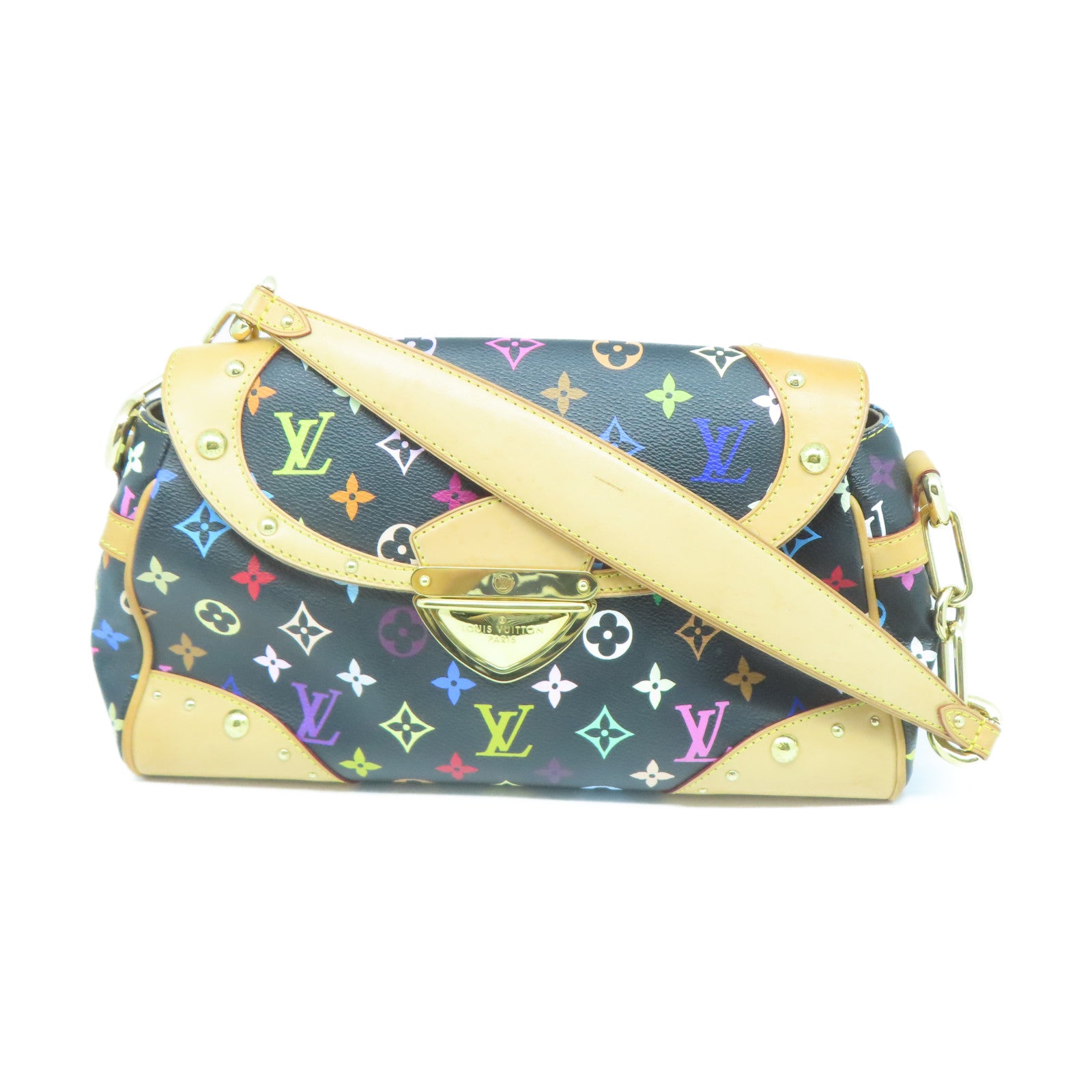 LOUIS VUITTON Monogram Multi Beverly MM金扣肩背袋黑色/棕色
