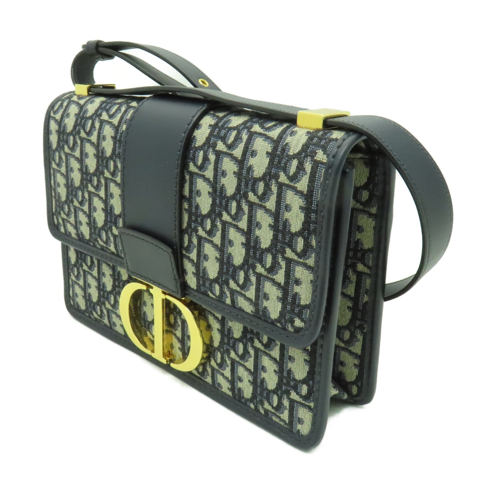 Dior 帆布30 Montaigne金扣肩背袋藍色