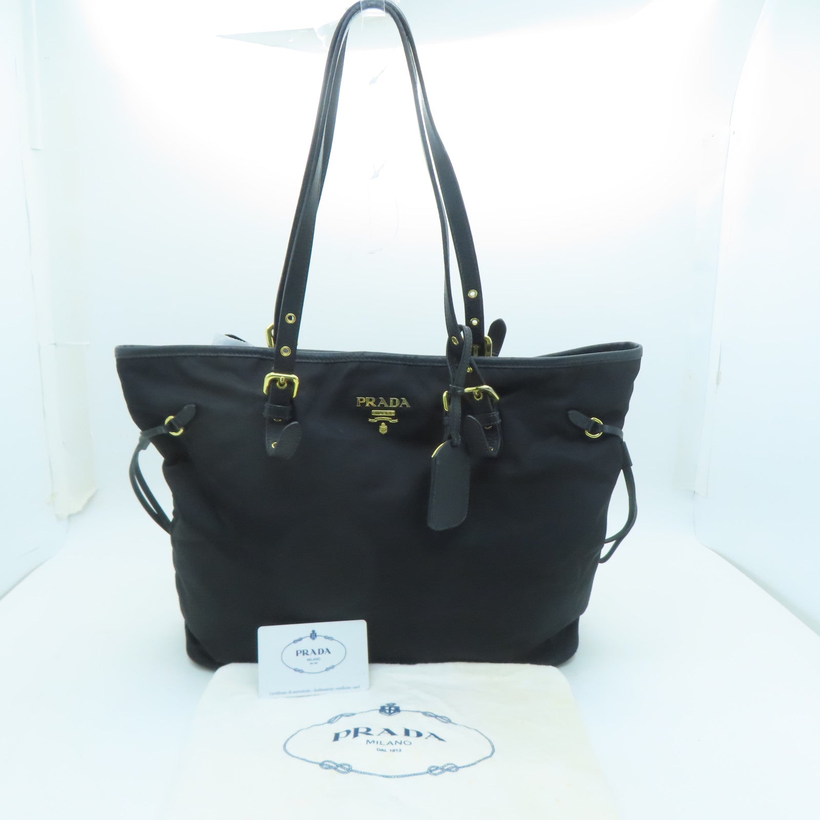 PRADA 尼龙Tote Bag金扣手挽肩背两用袋黑色