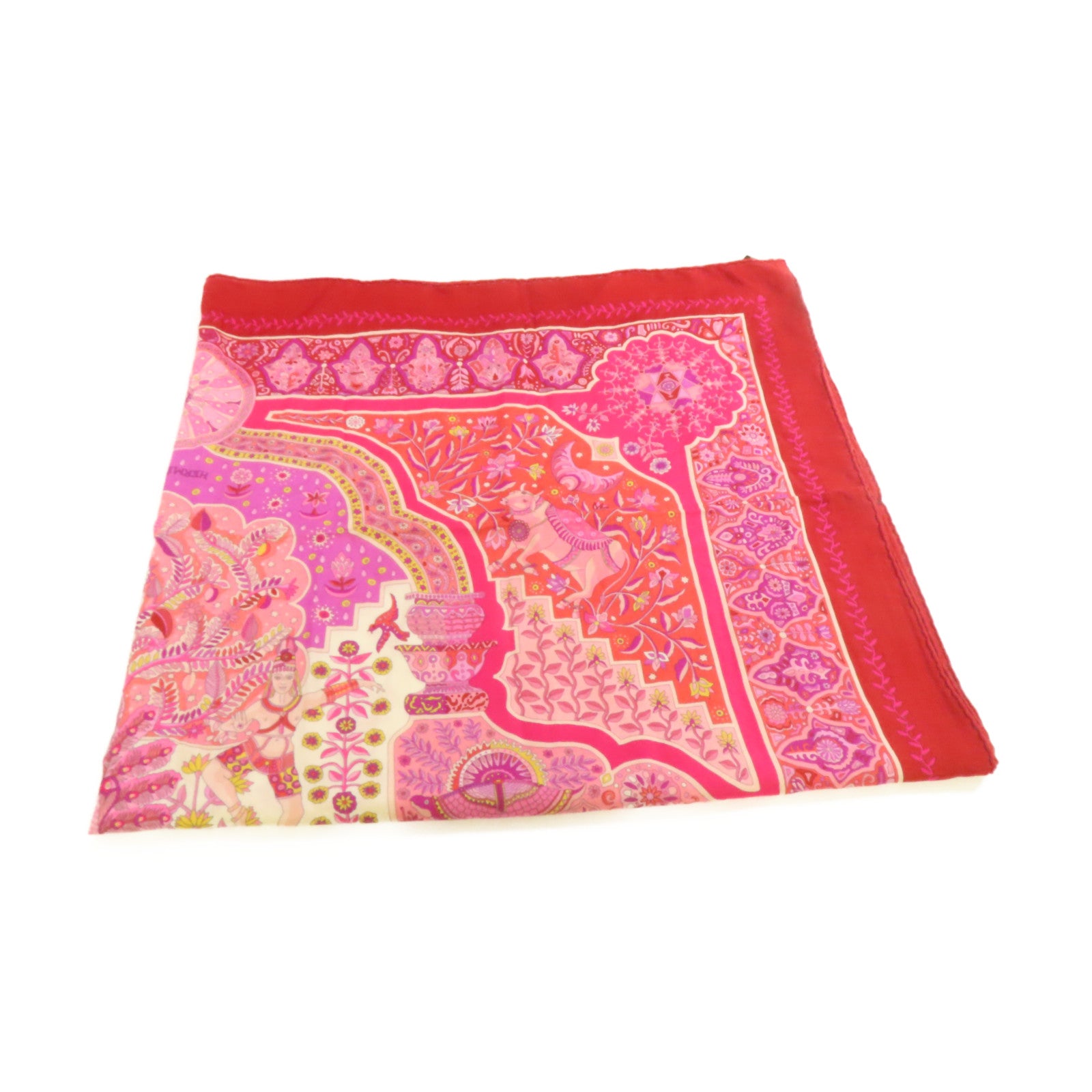 HERMES 羊絨/絲質Scarf 140x140絲巾粉紅色/彩色