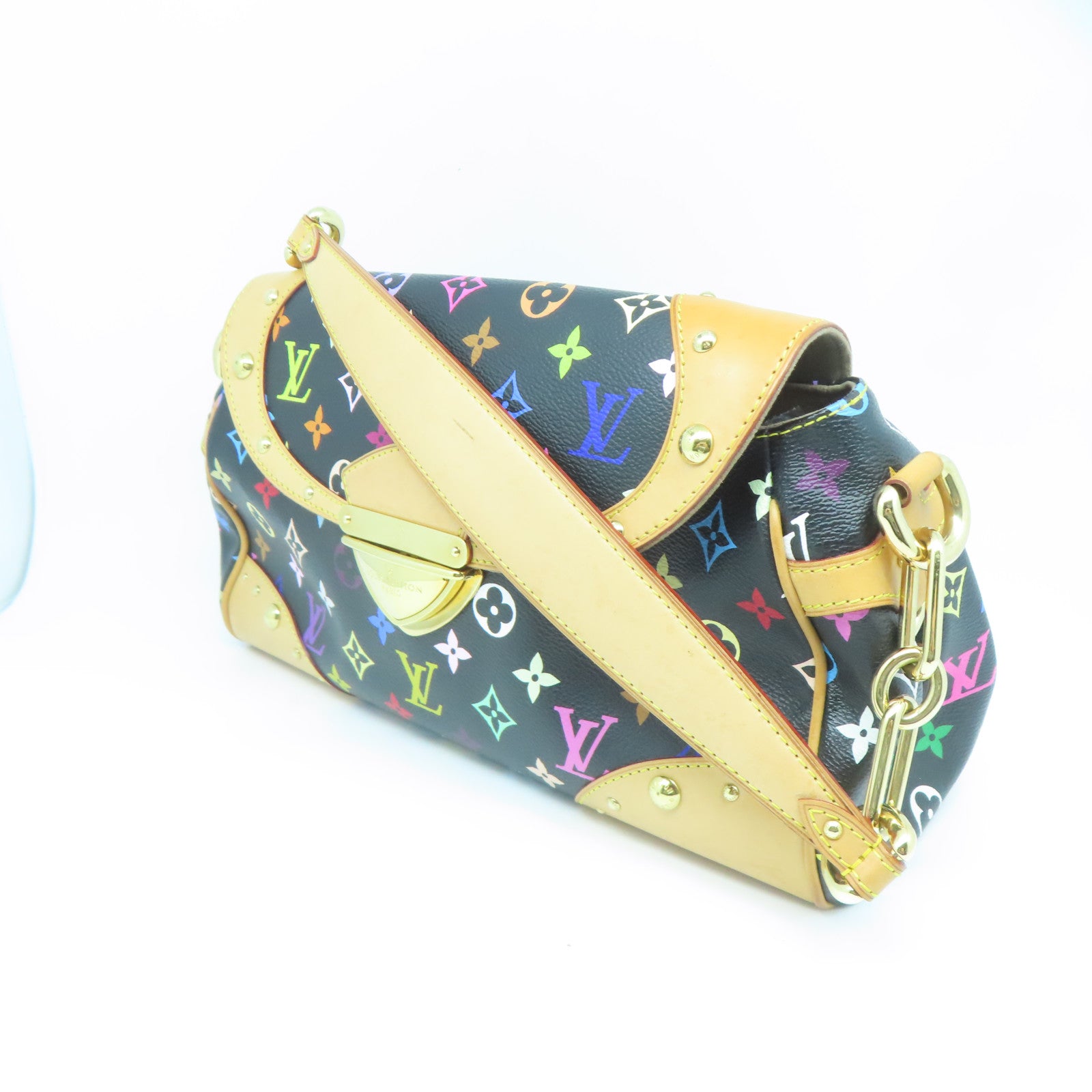 LOUIS VUITTON Monogram Multi Beverly MM金扣肩背袋黑色/棕色