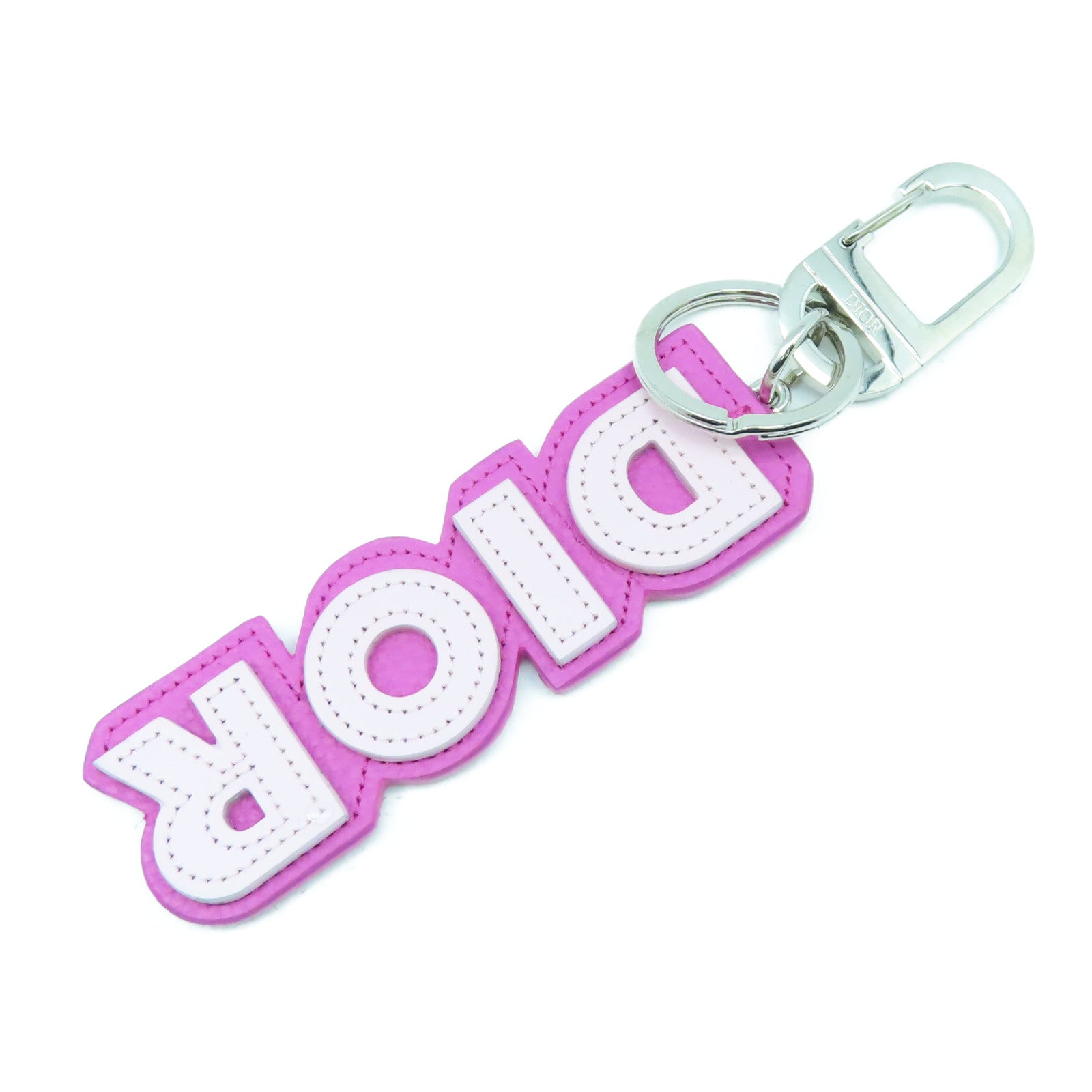 Dior 皮革Key Ring銀扣鑰匙圈粉紅色