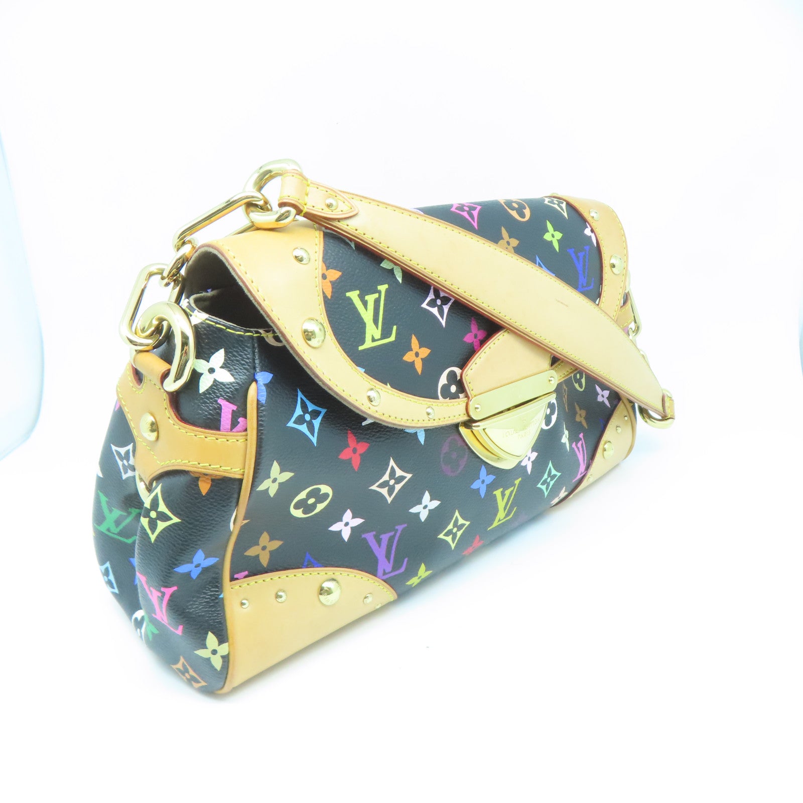 LOUIS VUITTON Monogram Multi Beverly MM金扣肩背袋黑色/棕色