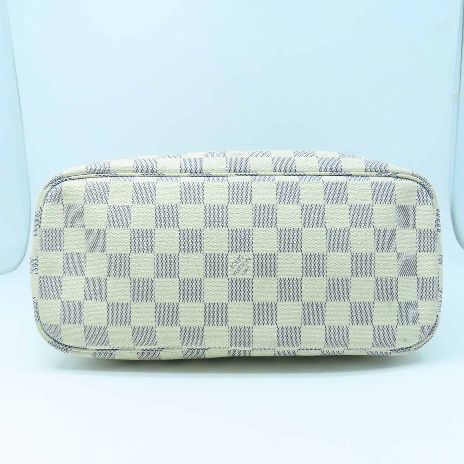 LOUIS VUITTON Damier Azur Neverfull PM Gold Buckle Handle Bag White