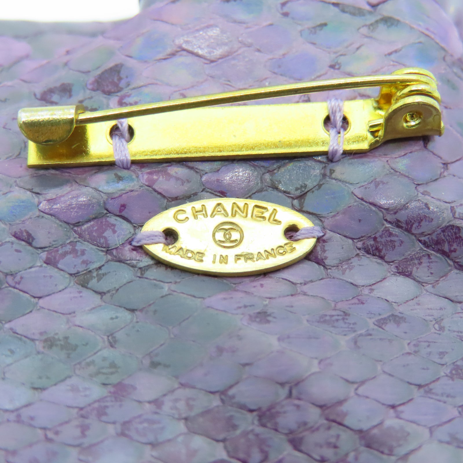 CHANEL Leather Brooch Gold Buckle Brooch Purple