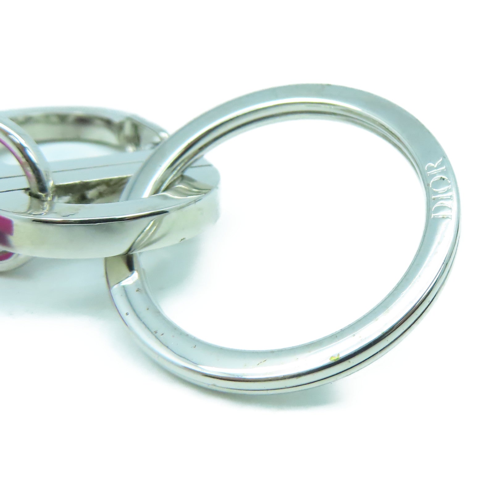 Dior 皮革Key Ring銀扣鑰匙圈粉紅色