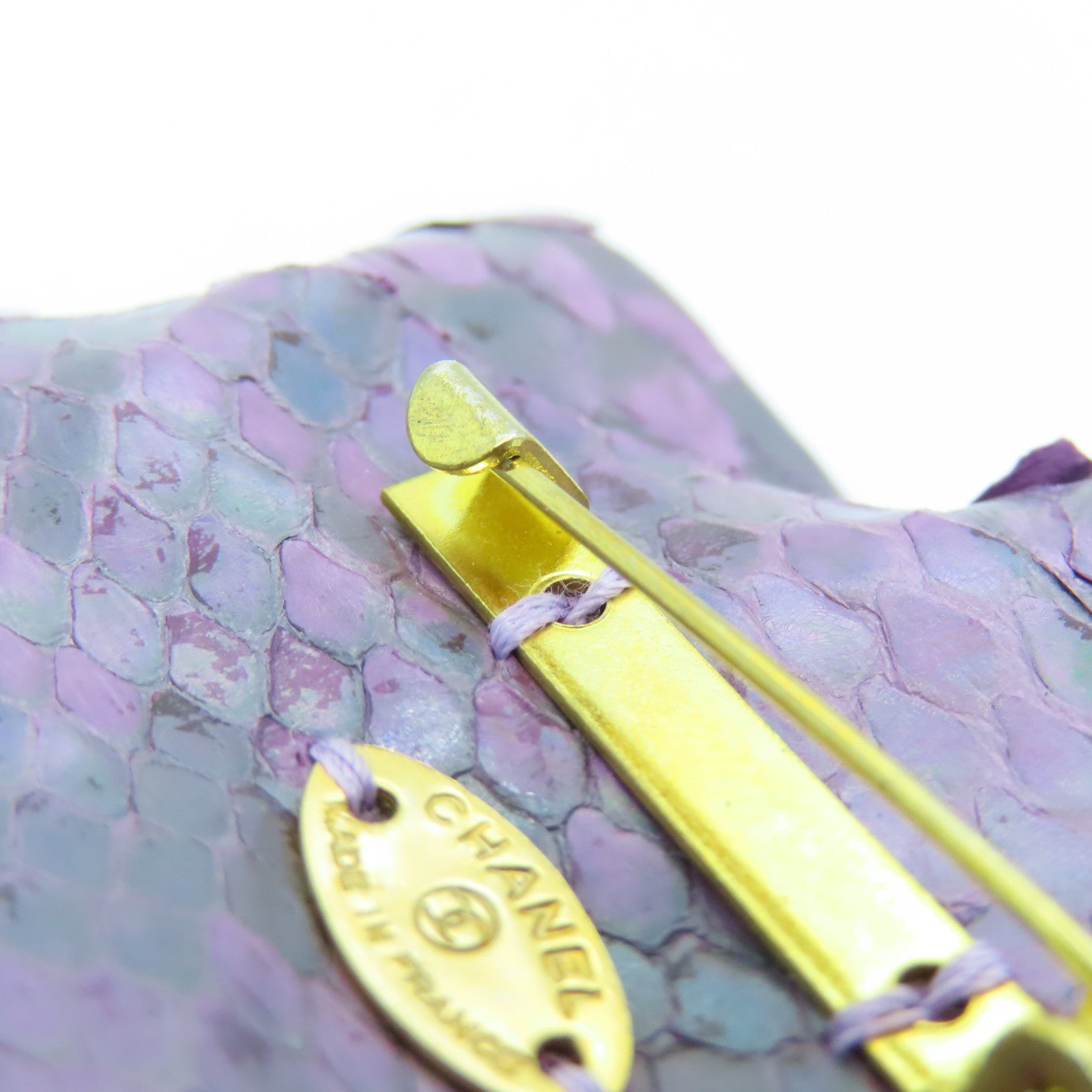 CHANEL Leather Brooch Gold Buckle Brooch Purple