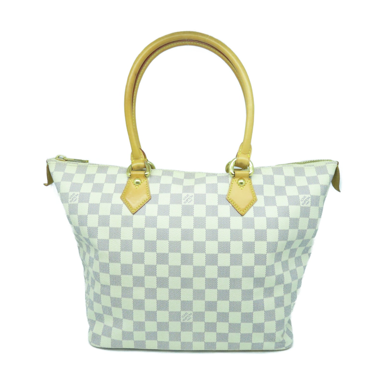 LOUIS VUITTON Damier Azur Saleya MM金扣手挽袋米色