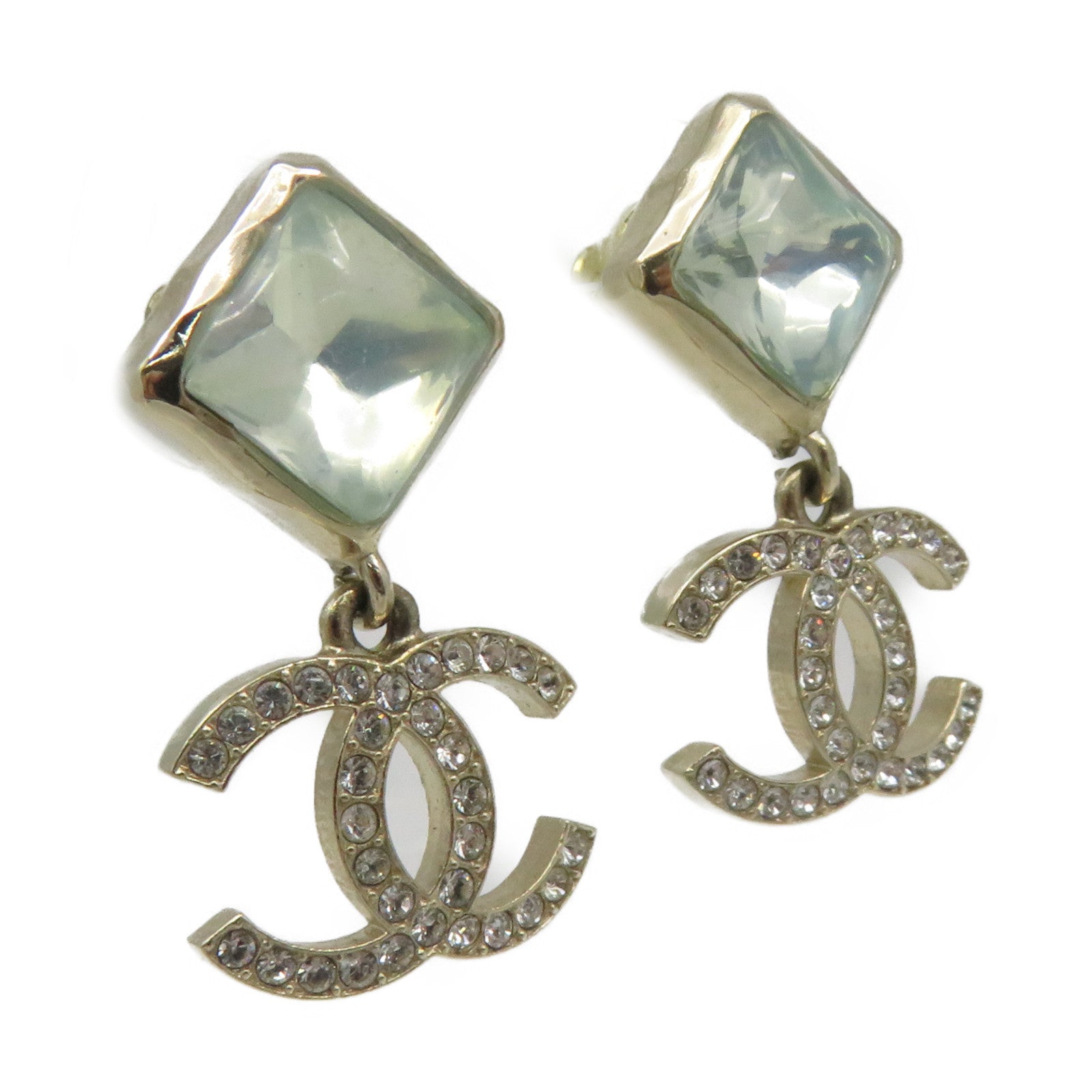CHANEL Metal CC Earrings Light Blue/Gold