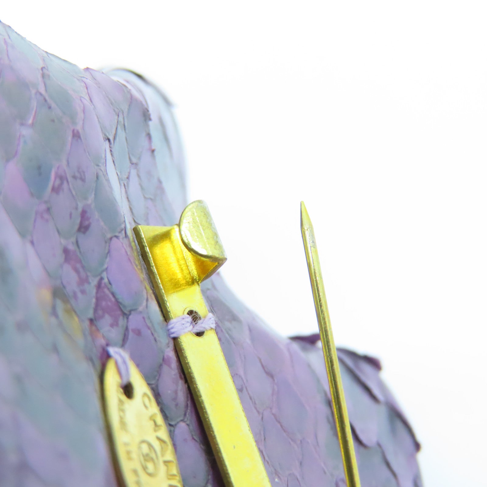 CHANEL Leather Brooch Gold Buckle Brooch Purple