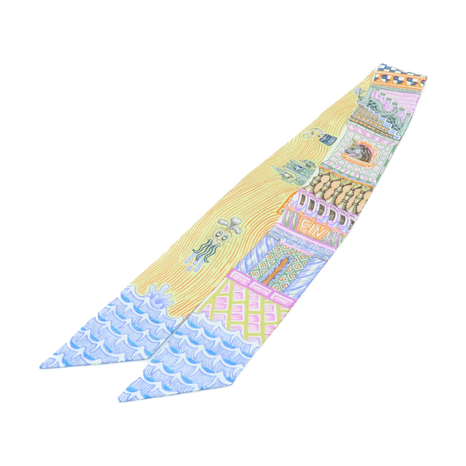 HERMES 絲質Twilly絲巾橙色/彩色