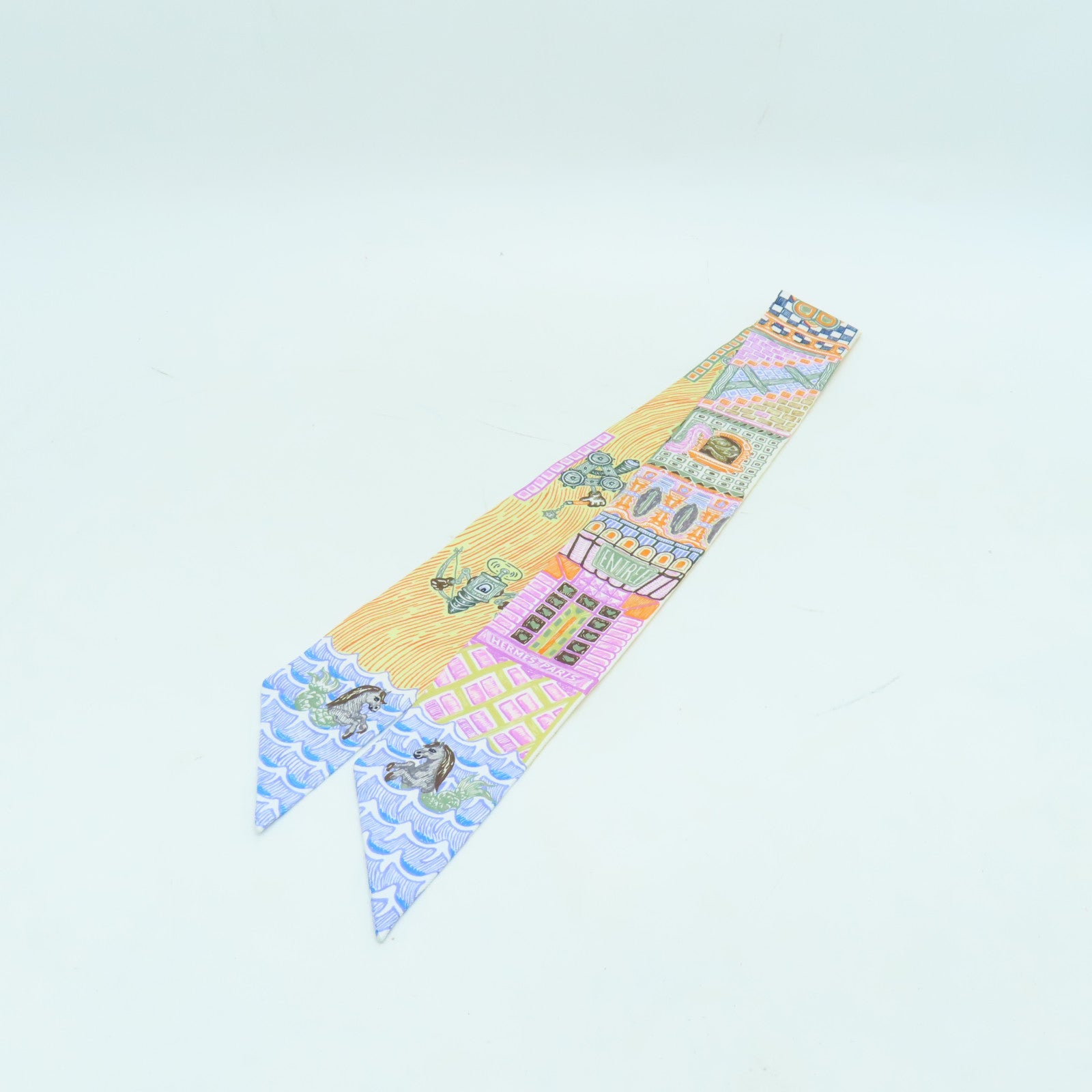 HERMES 絲質Twilly絲巾橙色/彩色