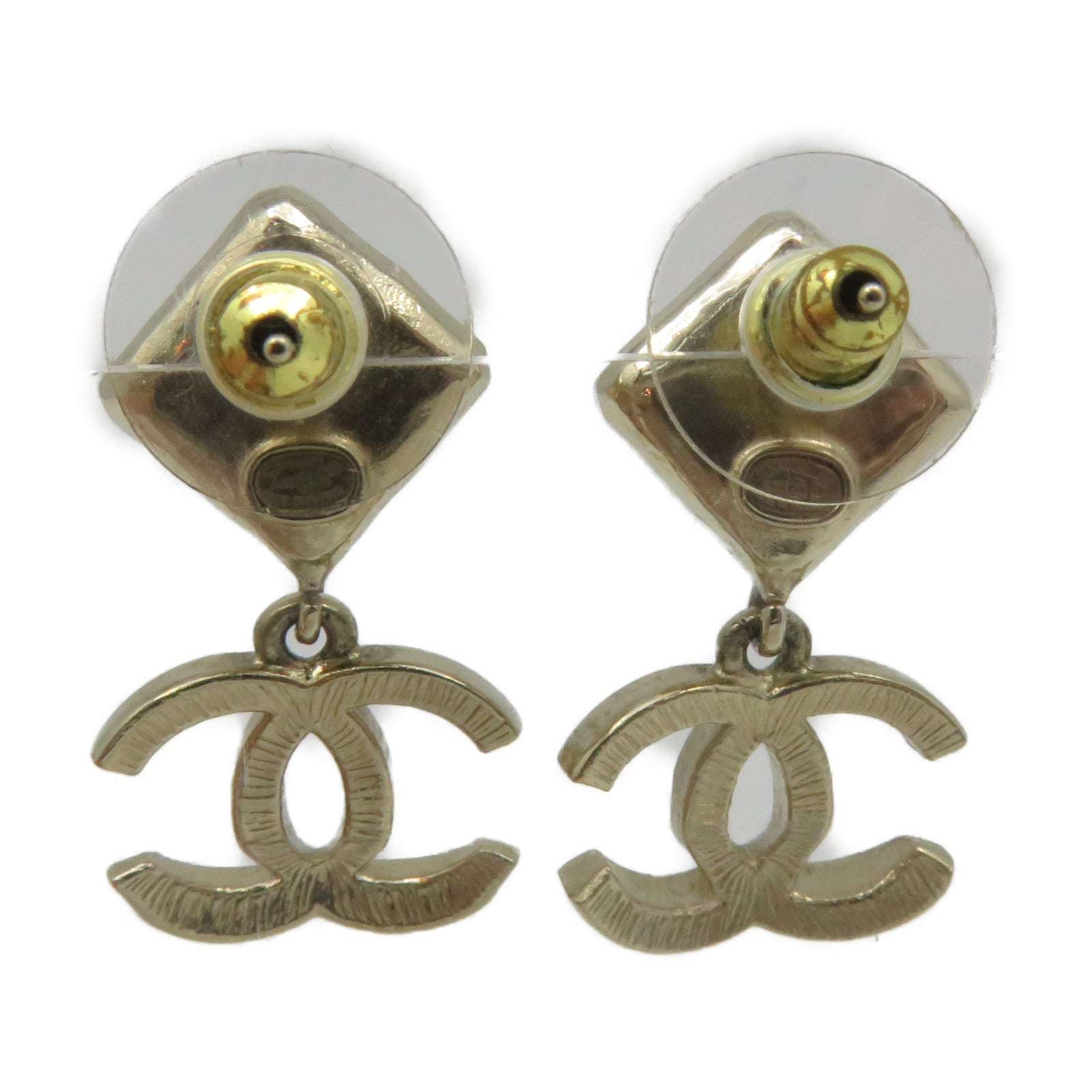CHANEL Metal CC Earrings Light Blue/Gold