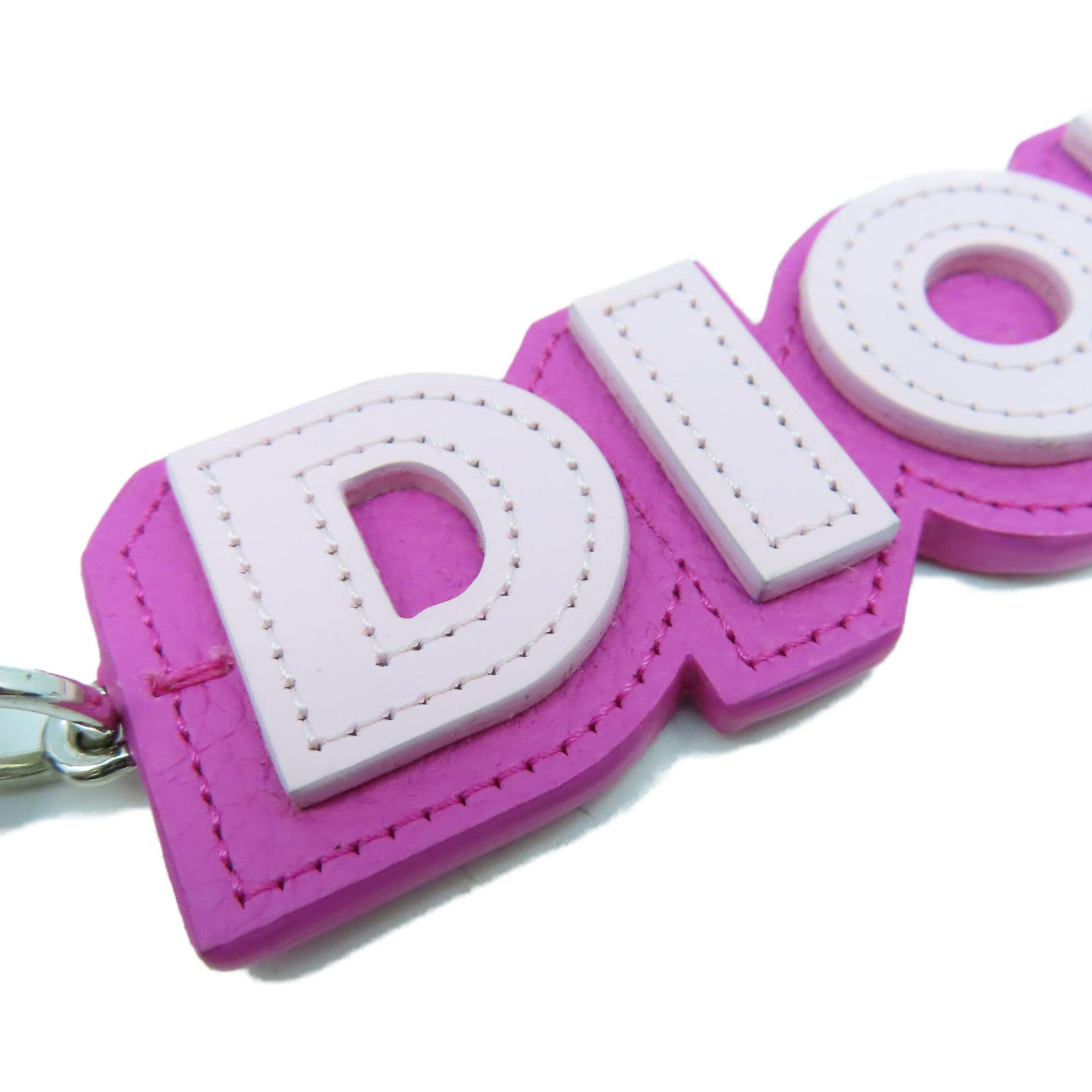 Dior 皮革Key Ring銀扣鑰匙圈粉紅色