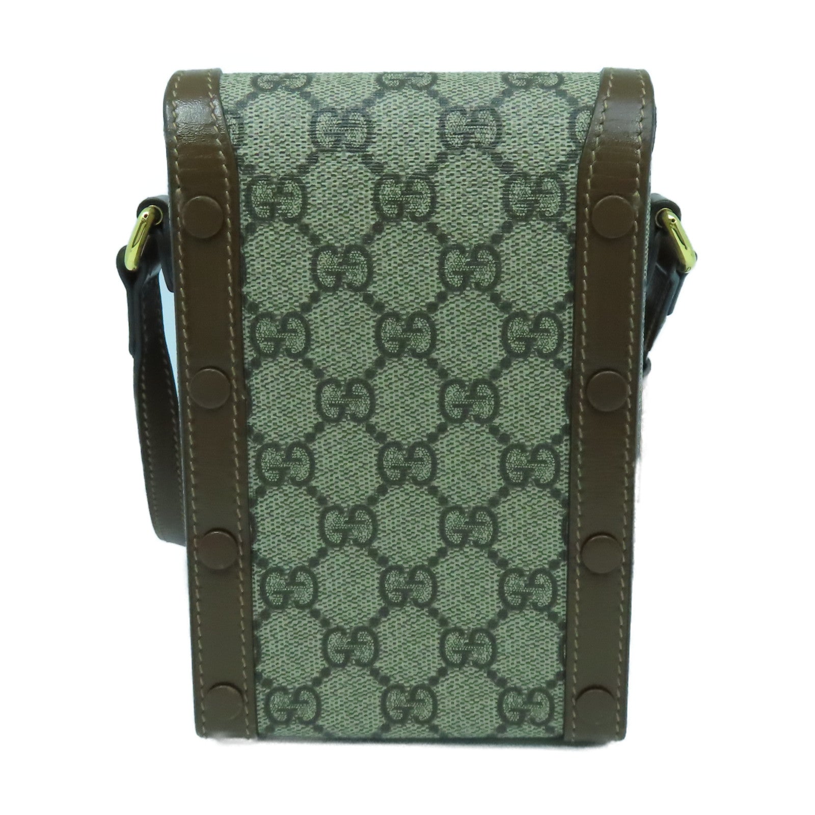 GUCCI 塗層帆布Mini Horsebit 1955金扣肩背袋啡色