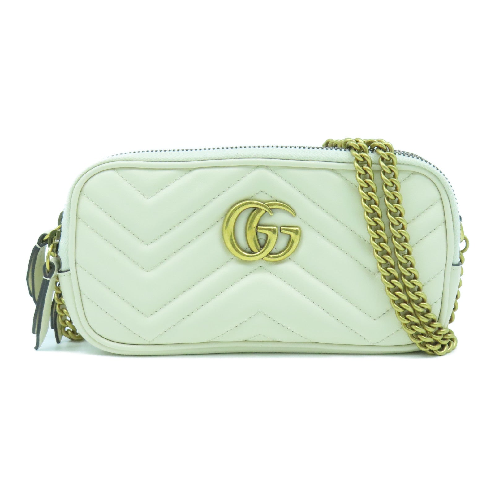 GUCCI 牛皮皮革Shoulder Bag金扣鏈帶肩背袋白色