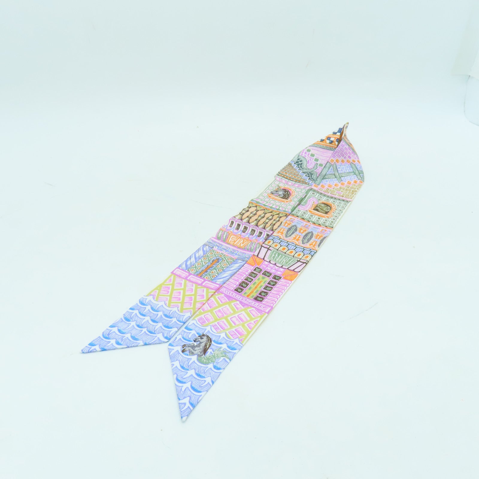 HERMES 絲質Twilly絲巾橙色/彩色