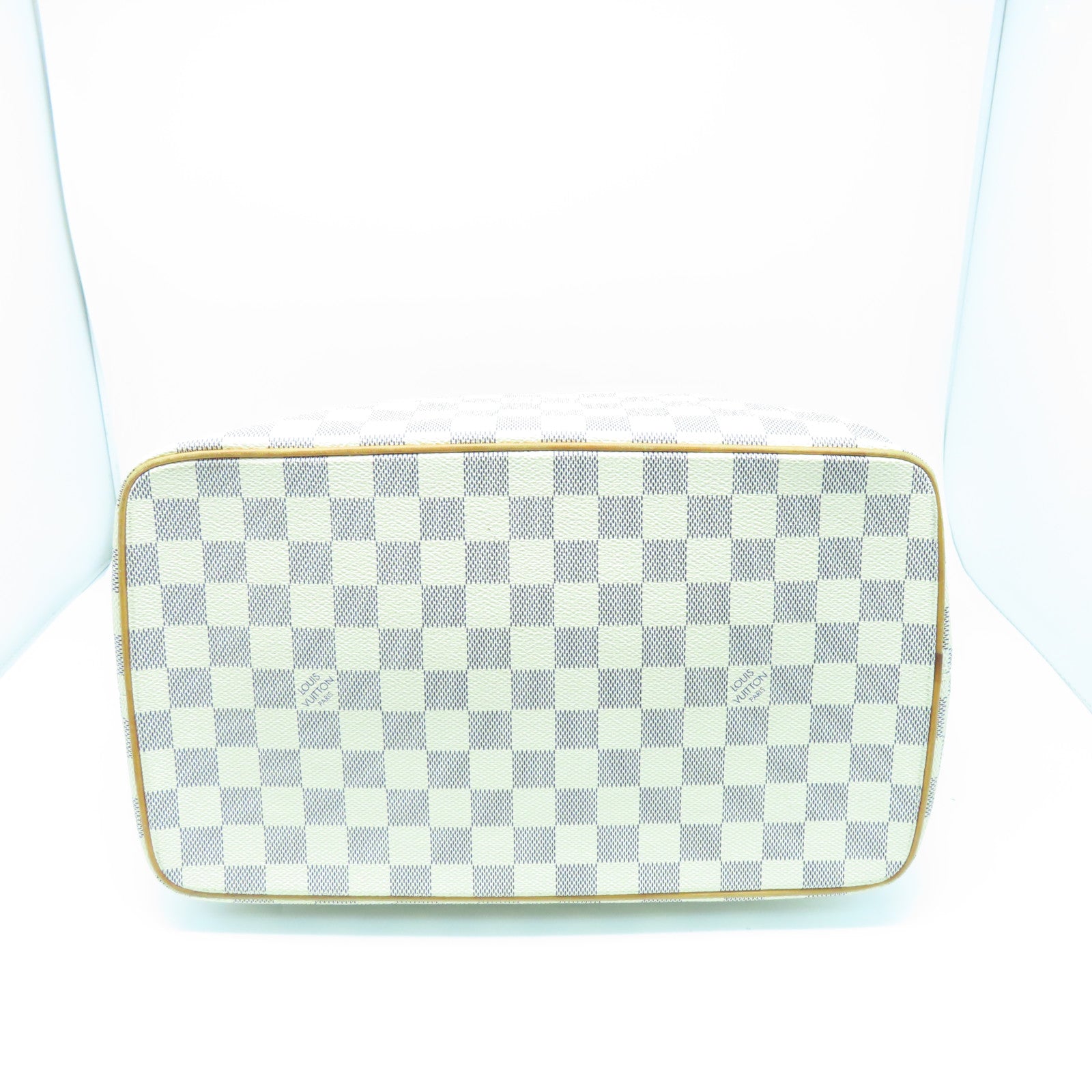LOUIS VUITTON Damier Azur Saleya MM金扣手挽袋米色