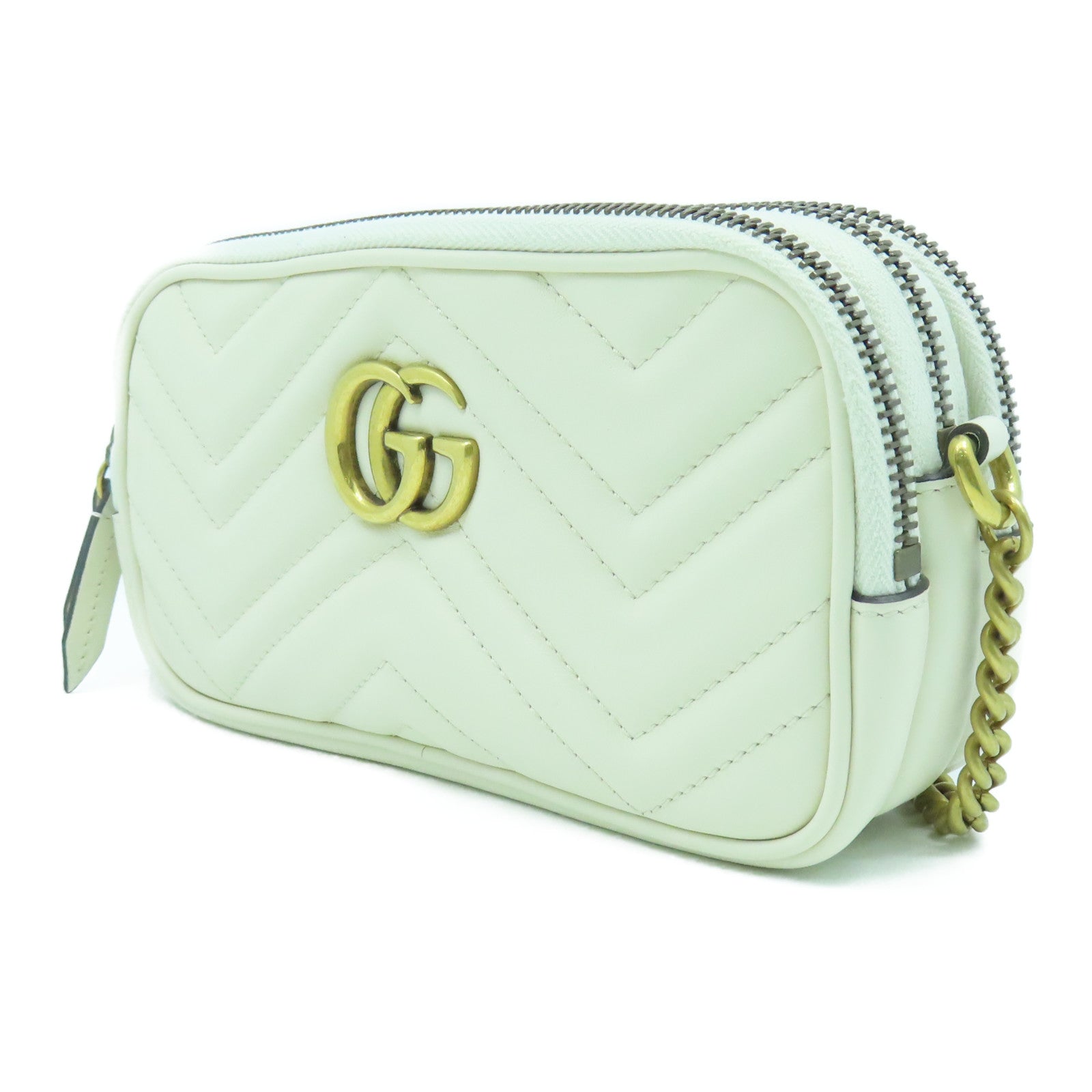 GUCCI 牛皮皮革Shoulder Bag金扣鏈帶肩背袋白色