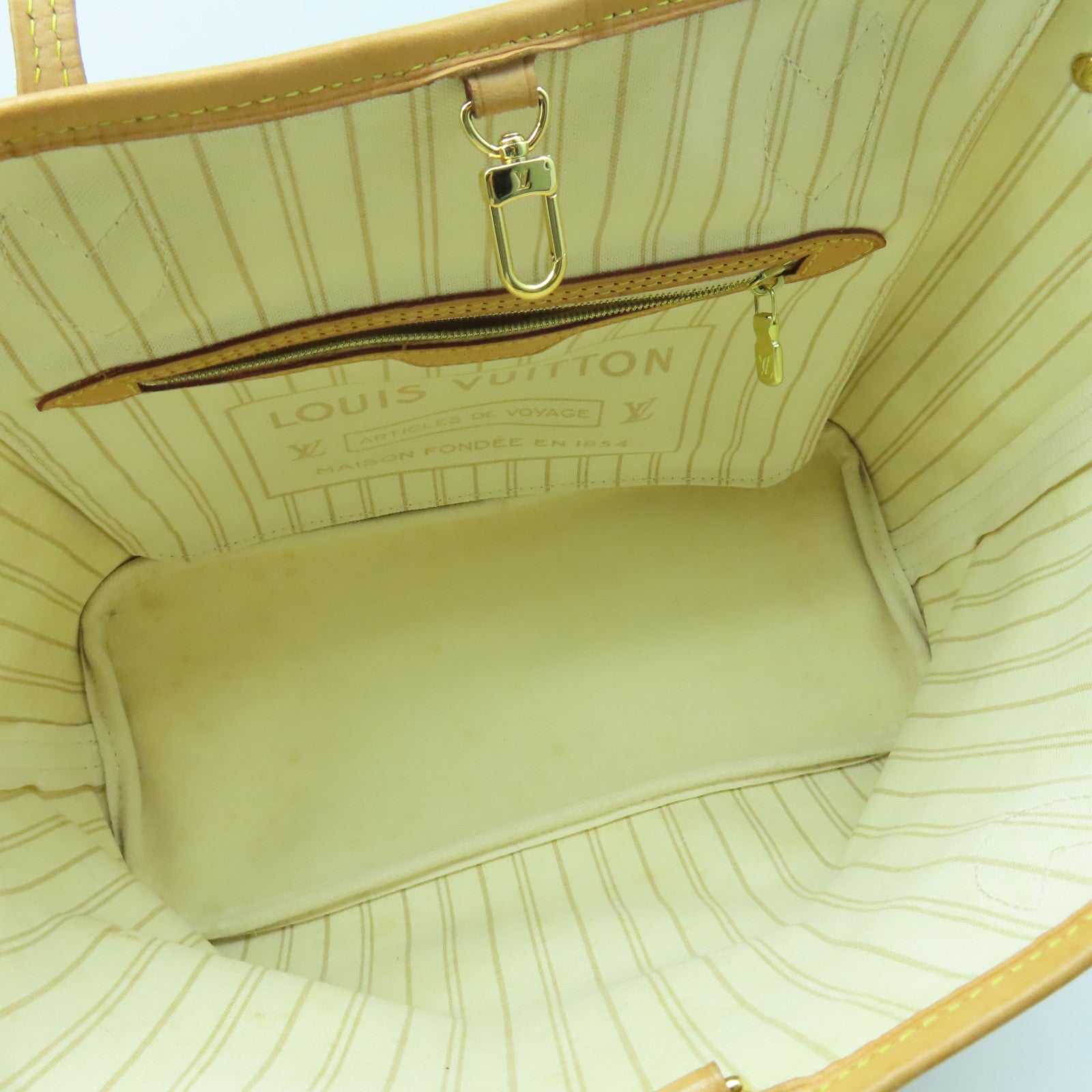 LOUIS VUITTON Damier Azur Neverfull PM Gold Buckle Handle Bag White