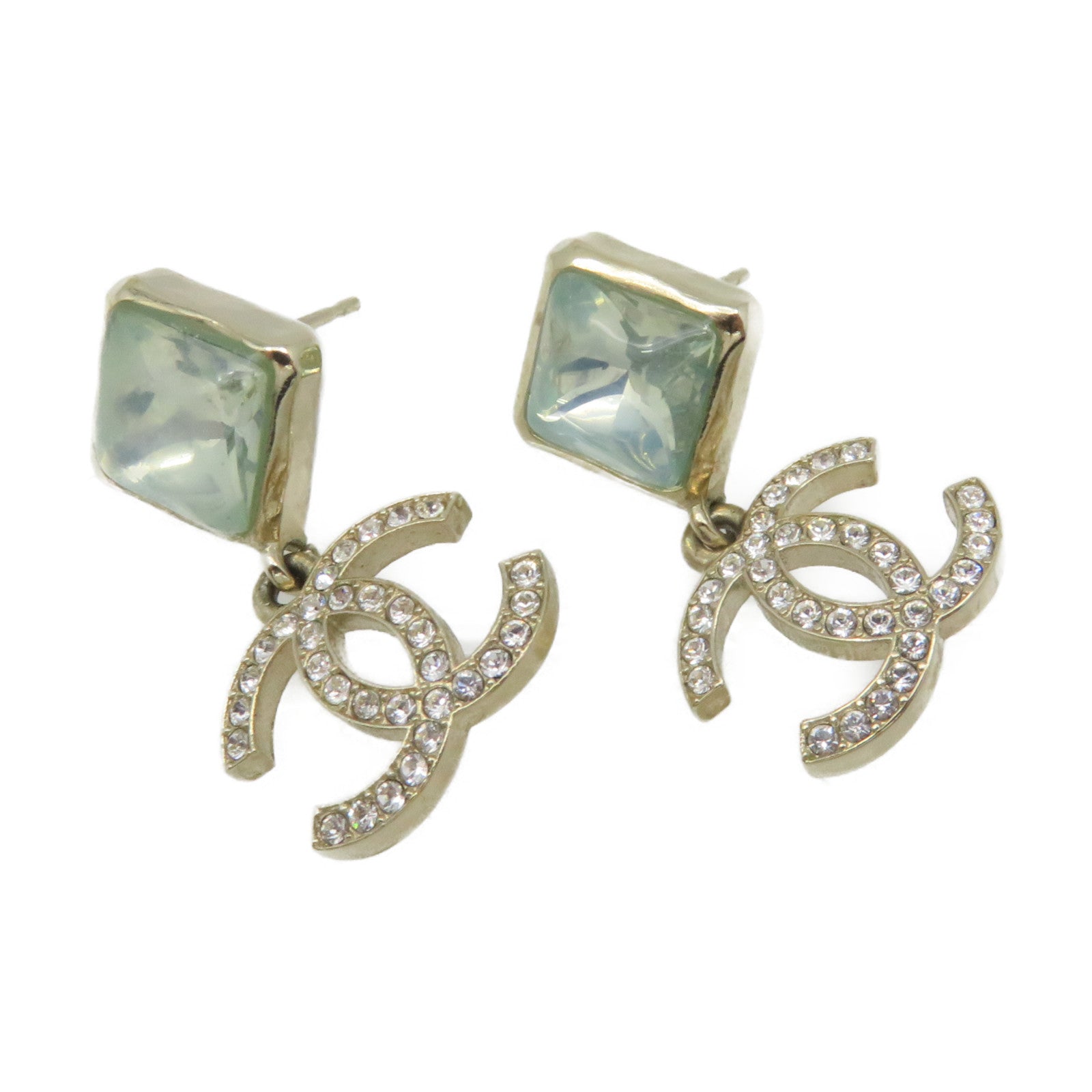 CHANEL Metal CC Earrings Light Blue/Gold