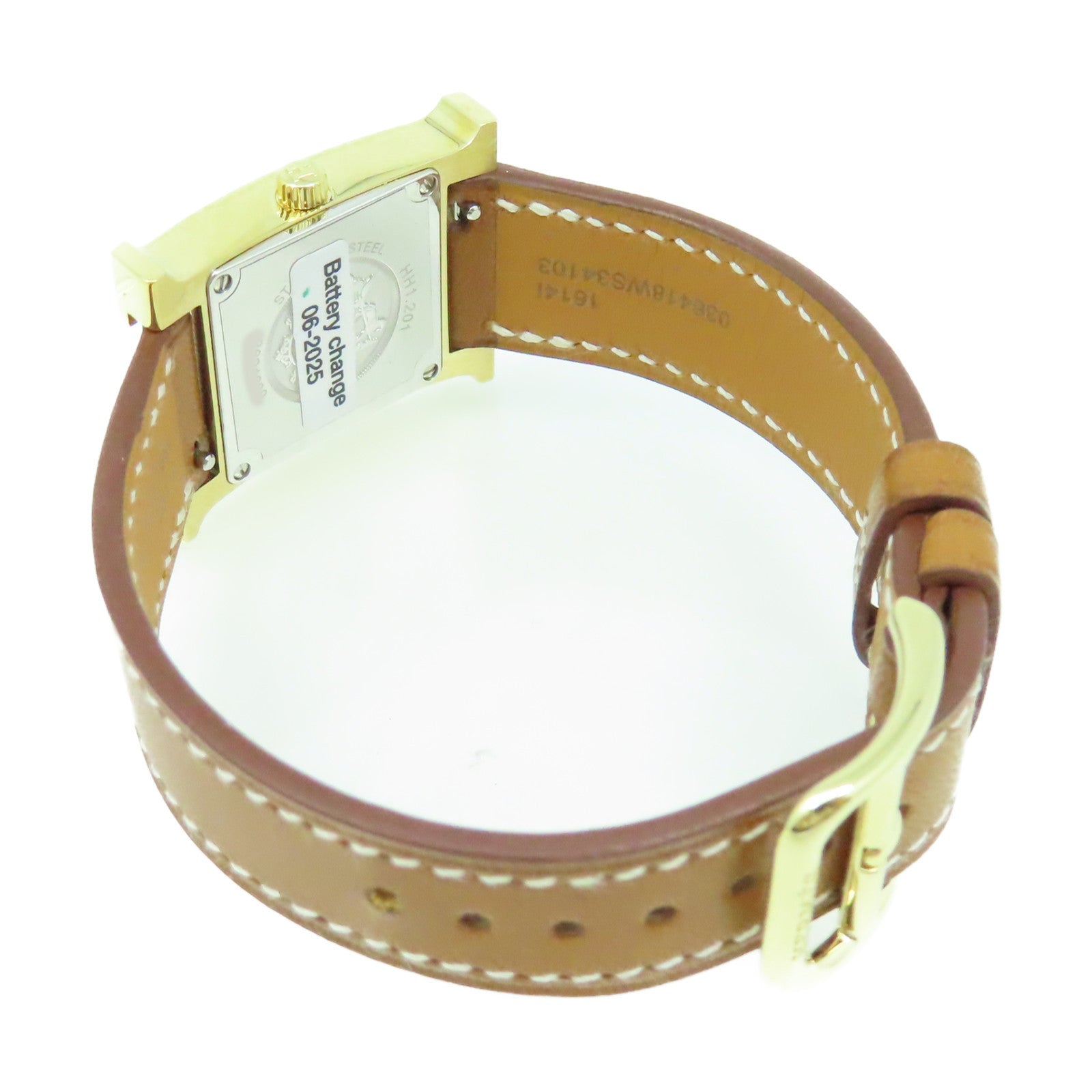 HERMES Heure H Watch 18K黃金/不鏽鋼/皮革帶石英機芯手錶白色/啡色