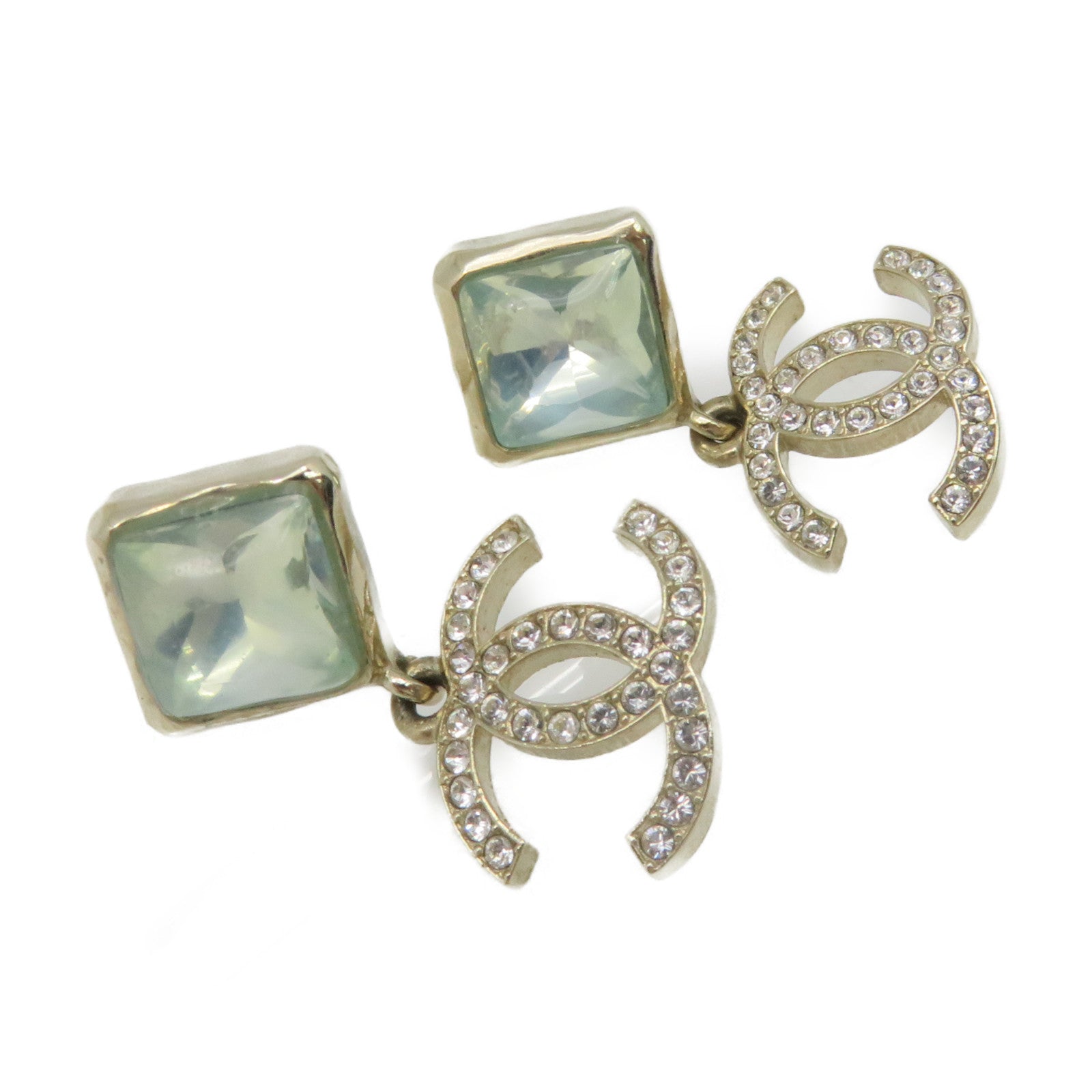 CHANEL Metal CC Earrings Light Blue/Gold