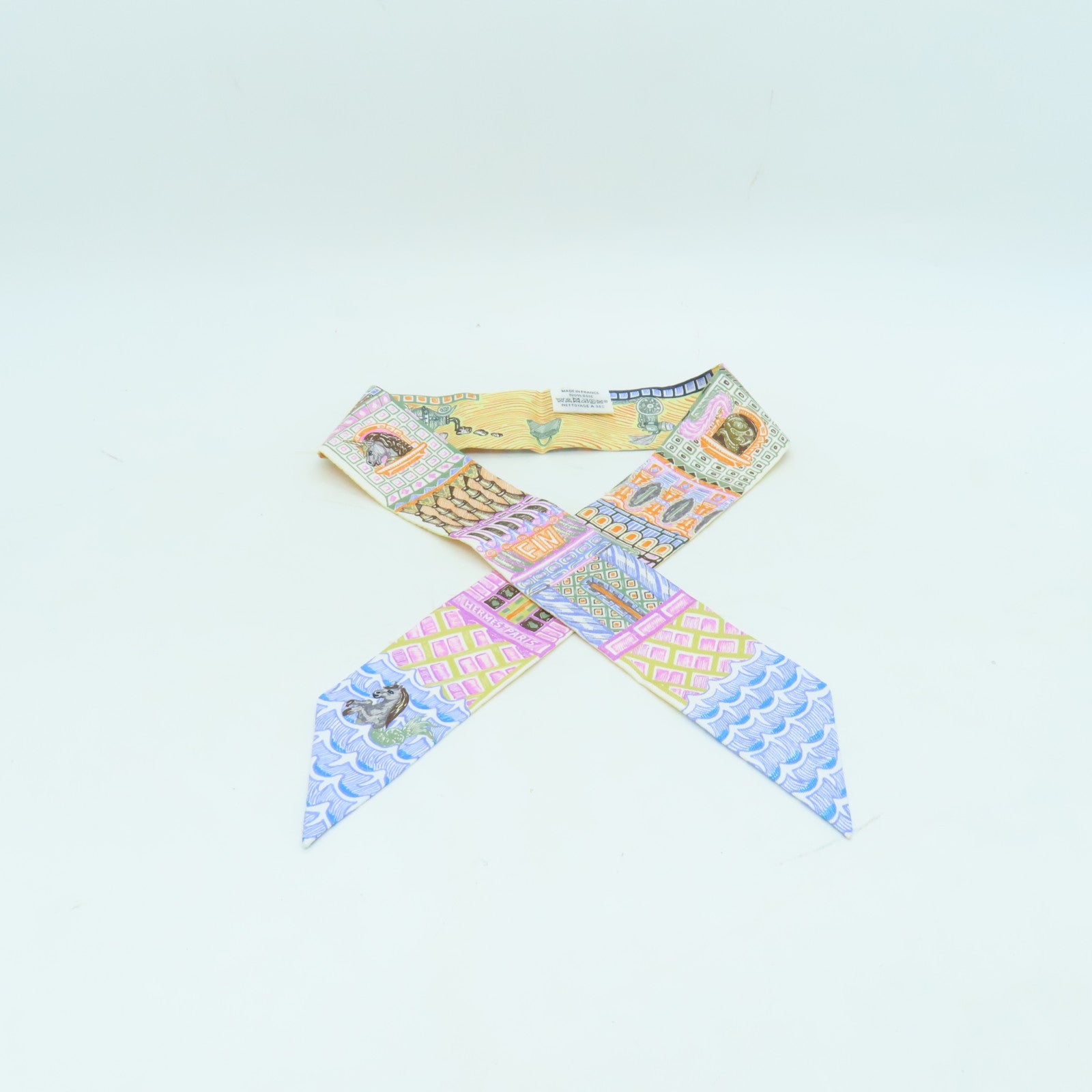 HERMES 絲質Twilly絲巾橙色/彩色