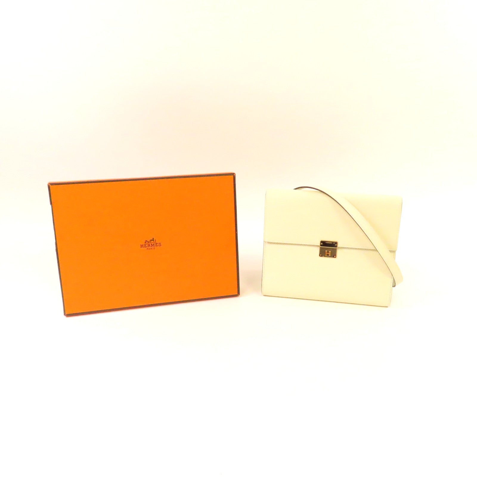 HERMES Epsom皮革Clic 16金扣肩背袋奶油白色/Nata