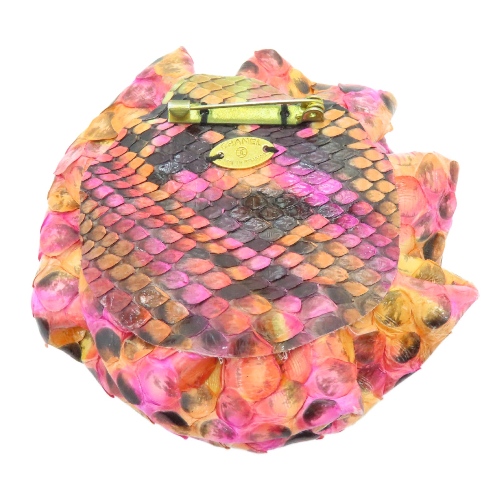 CHANEL Leather Brooch Gold Buckle Brooch Pink/Color