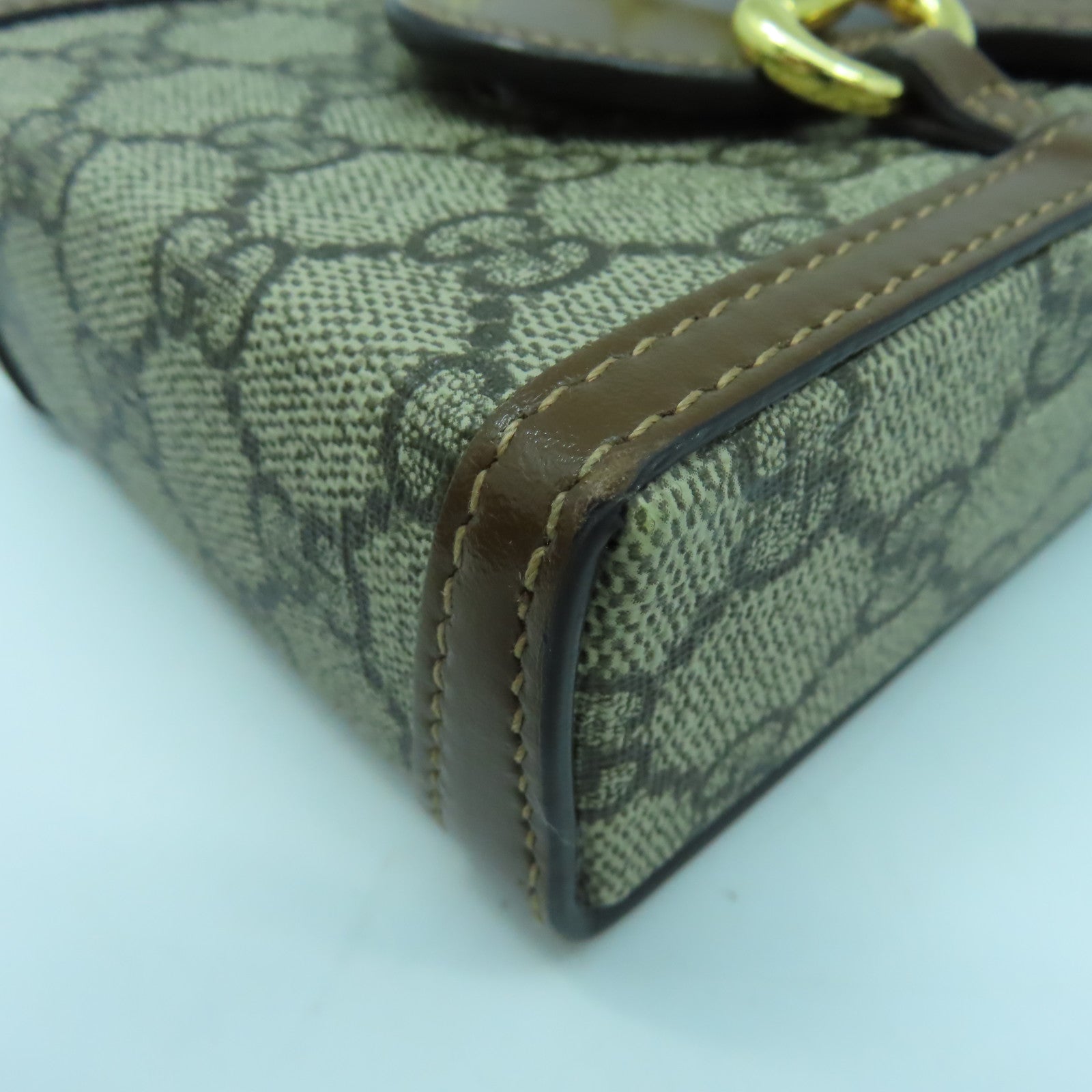 GUCCI 塗層帆布Mini Horsebit 1955金扣肩背袋啡色