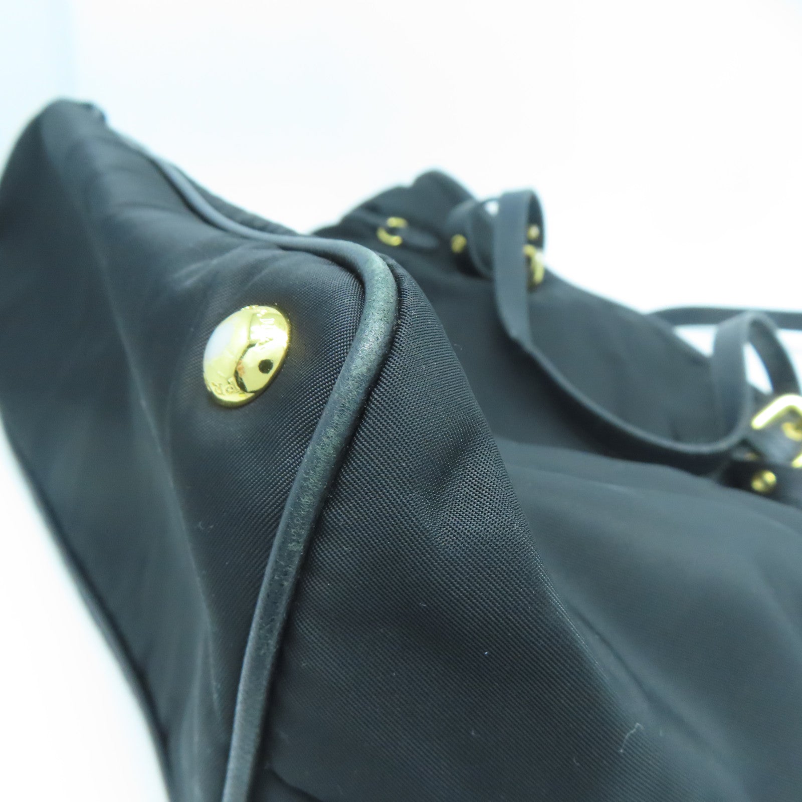 PRADA 尼龙Tote Bag金扣手挽肩背两用袋黑色