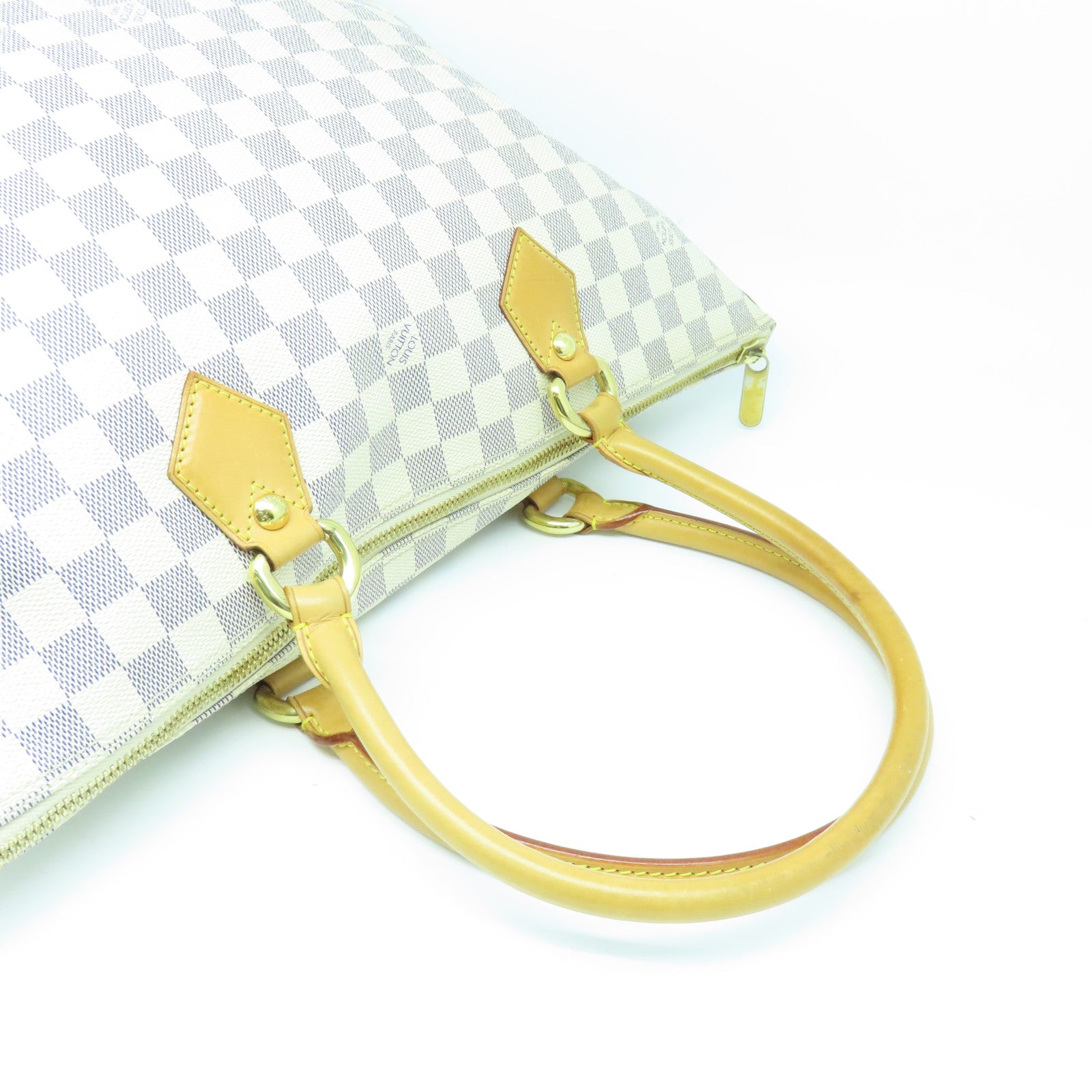 LOUIS VUITTON Damier Azur Saleya MM金扣手挽袋米色