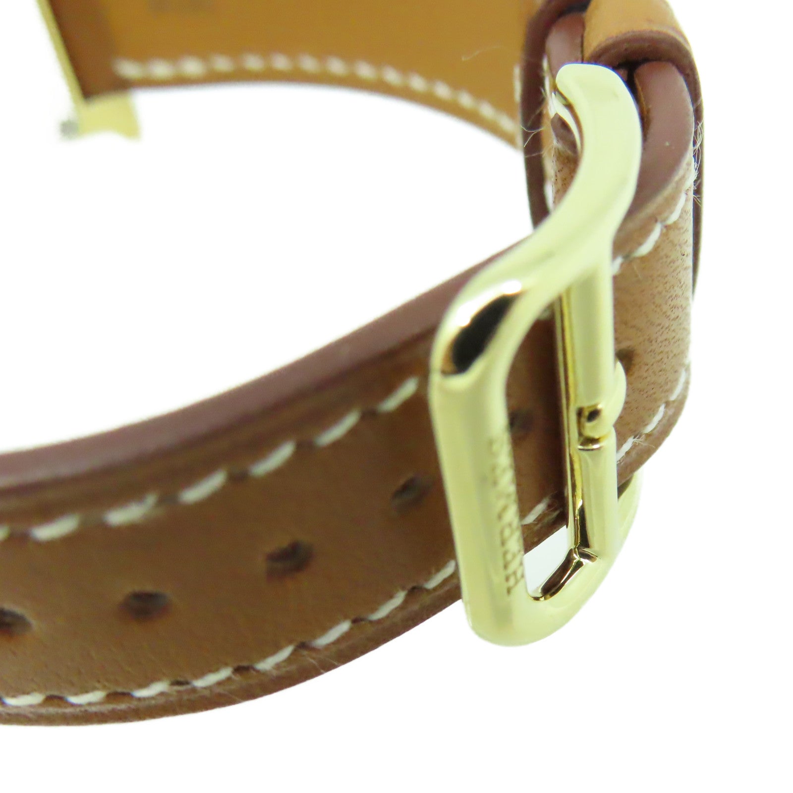 HERMES Heure H Watch 18K黃金/不鏽鋼/皮革帶石英機芯手錶白色/啡色
