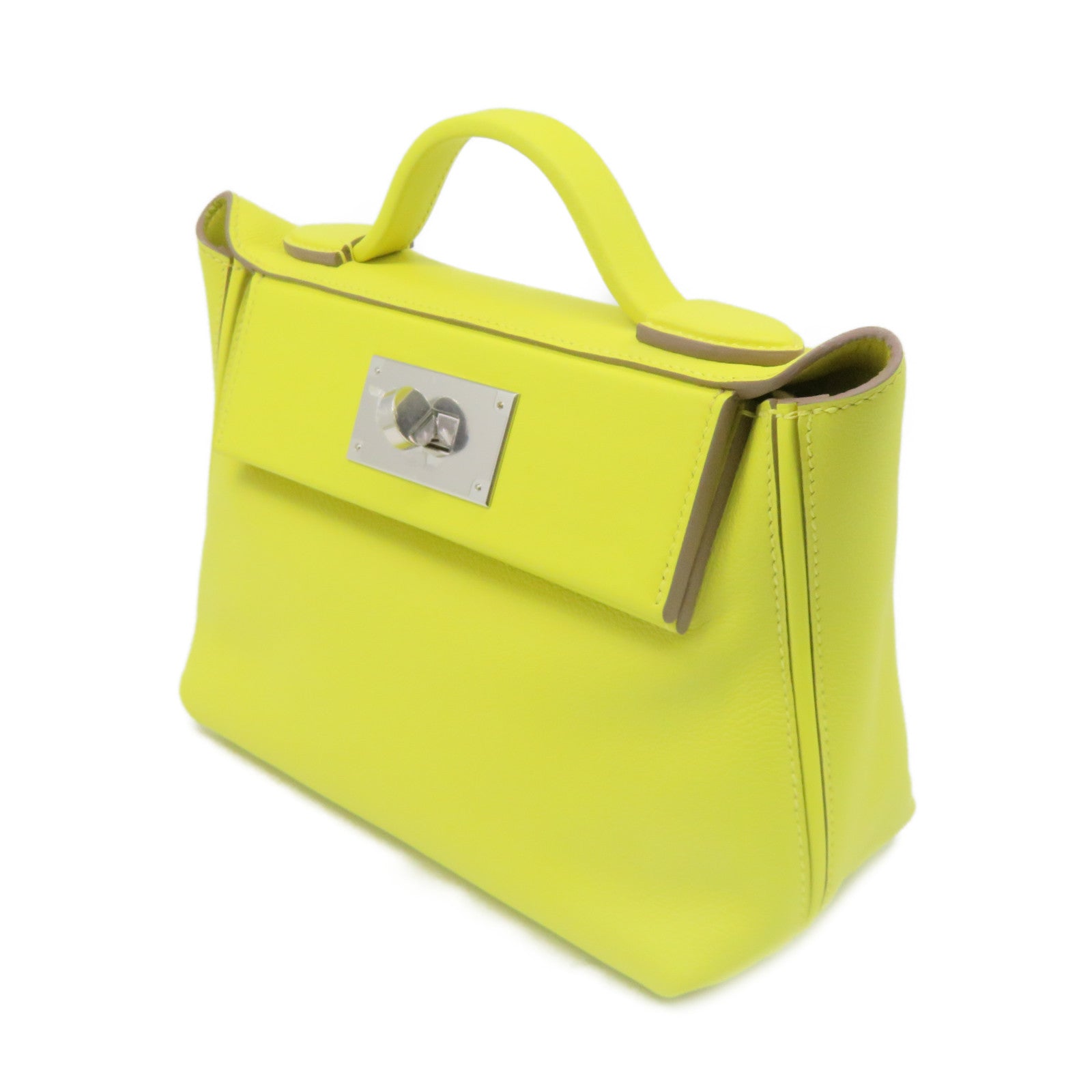 HERMES [Sharp Discount] Evercolor Leather Mini 24/24 2Way Shoulder Bag Silver Buckle Handle Shoulder Bag Lime Yellow