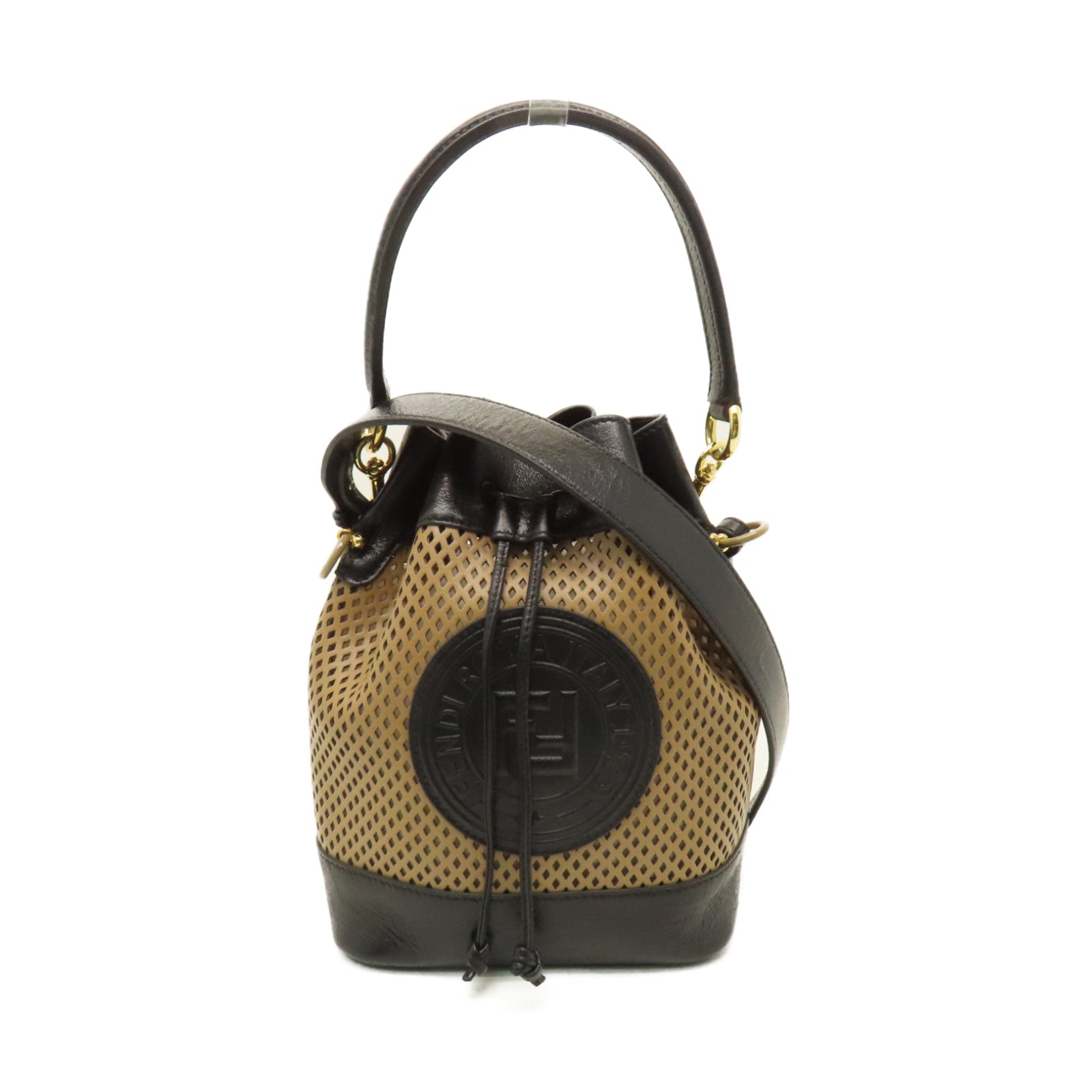 FENDI 牛皮皮革Mon Tresor金扣手挽肩背兩用袋棕色