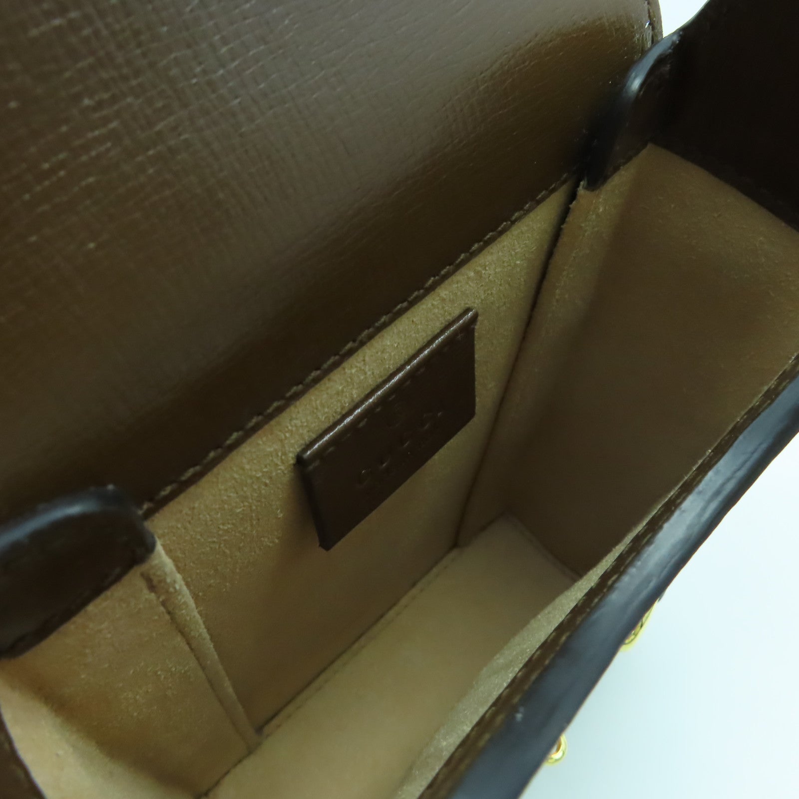 GUCCI 塗層帆布Mini Horsebit 1955金扣肩背袋啡色