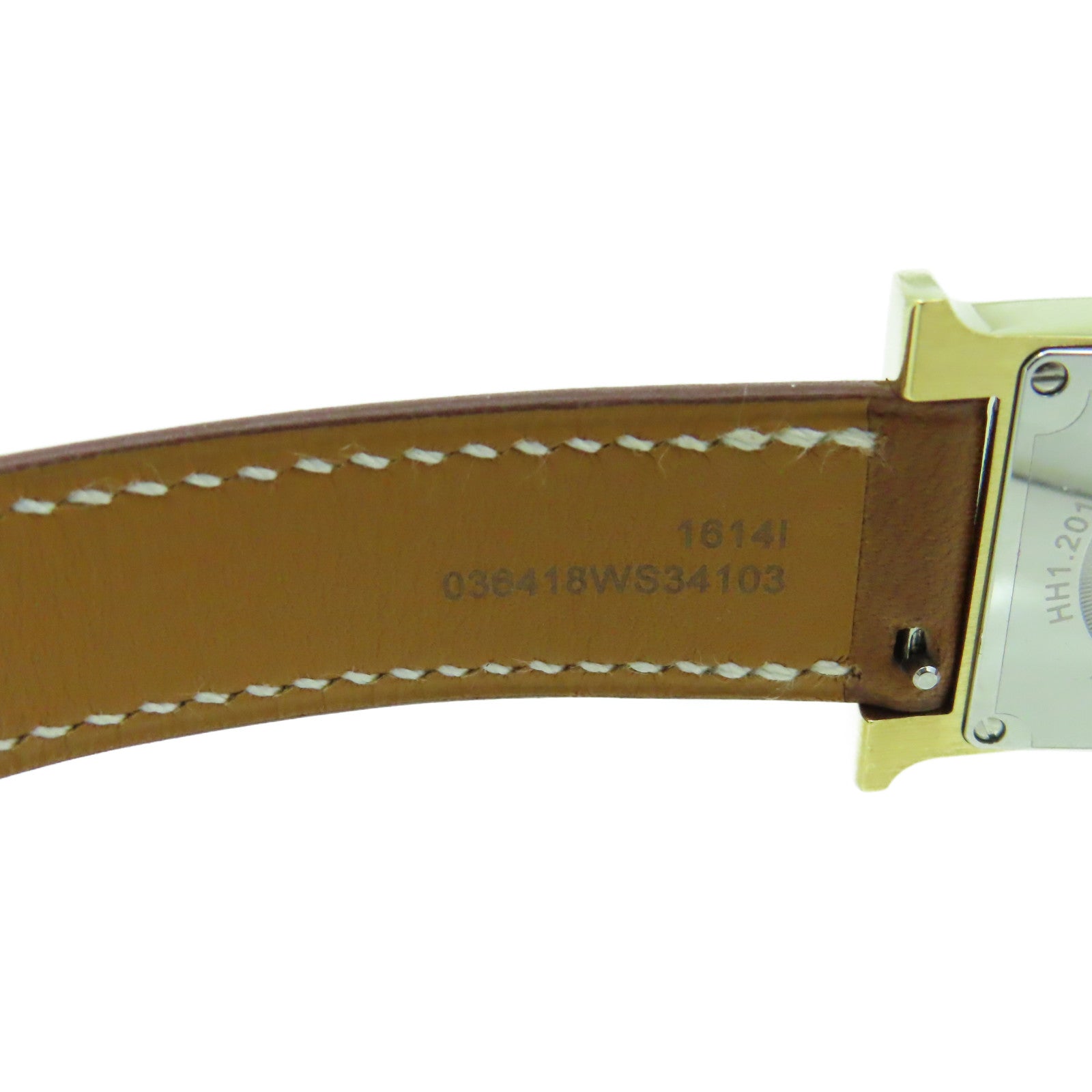 HERMES Heure H Watch 18K黃金/不鏽鋼/皮革帶石英機芯手錶白色/啡色