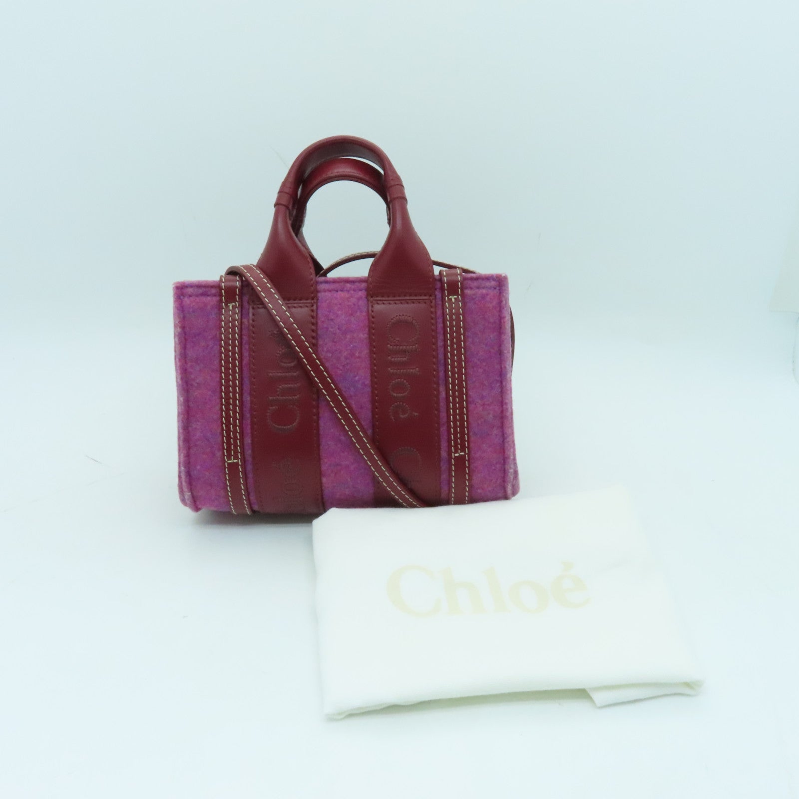 Chloe 粗花呢2 Way Shoulder手挽肩背两用袋紫色／红色