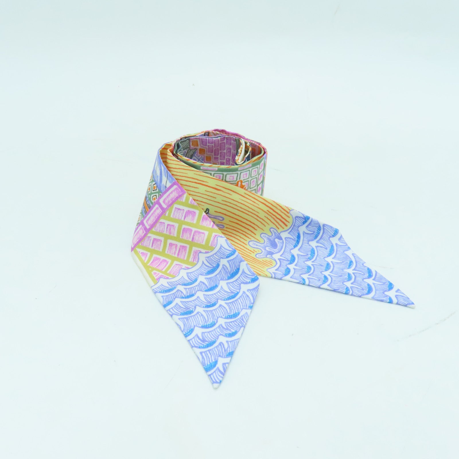 HERMES 絲質Twilly絲巾橙色/彩色