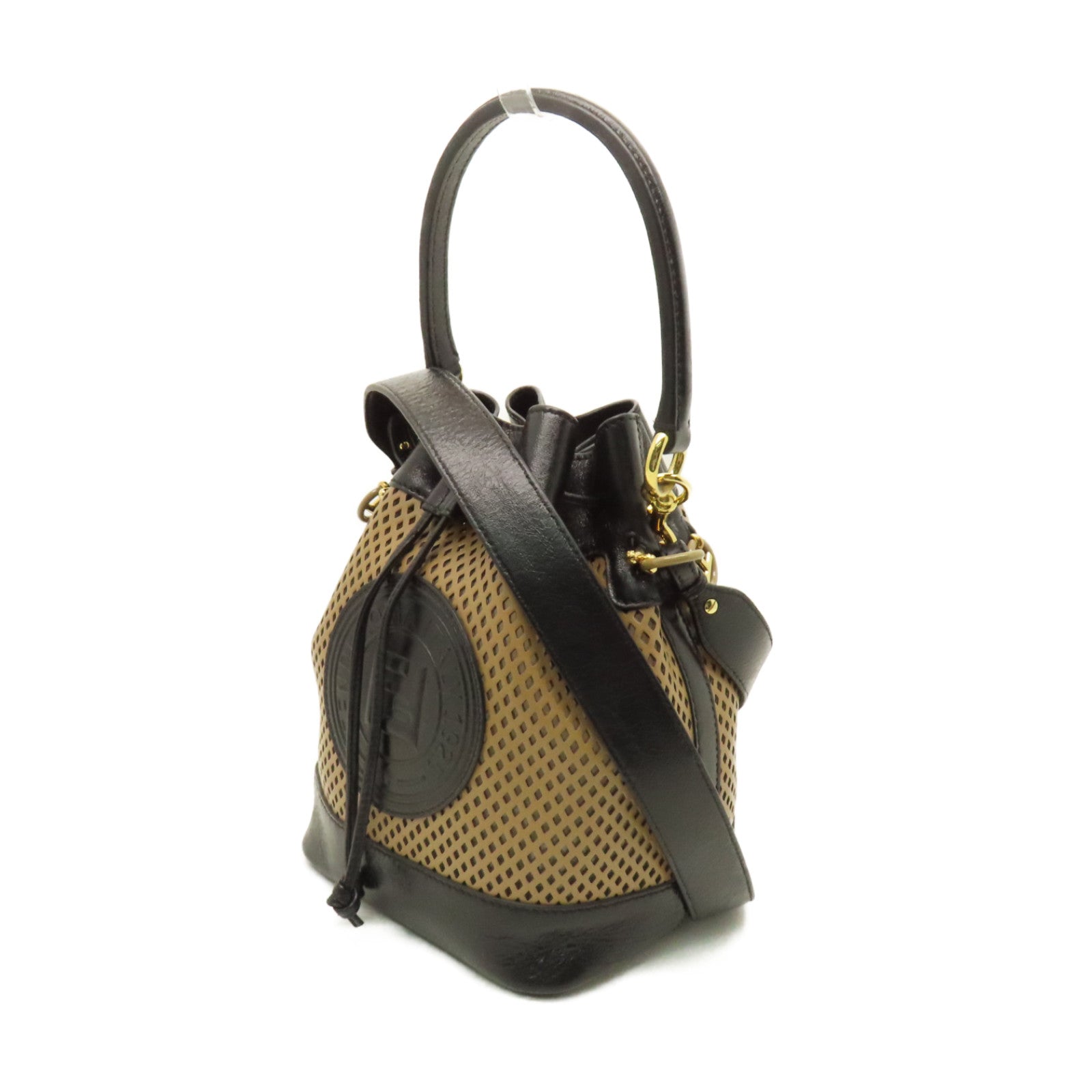 FENDI 牛皮皮革Mon Tresor金扣手挽肩背兩用袋棕色