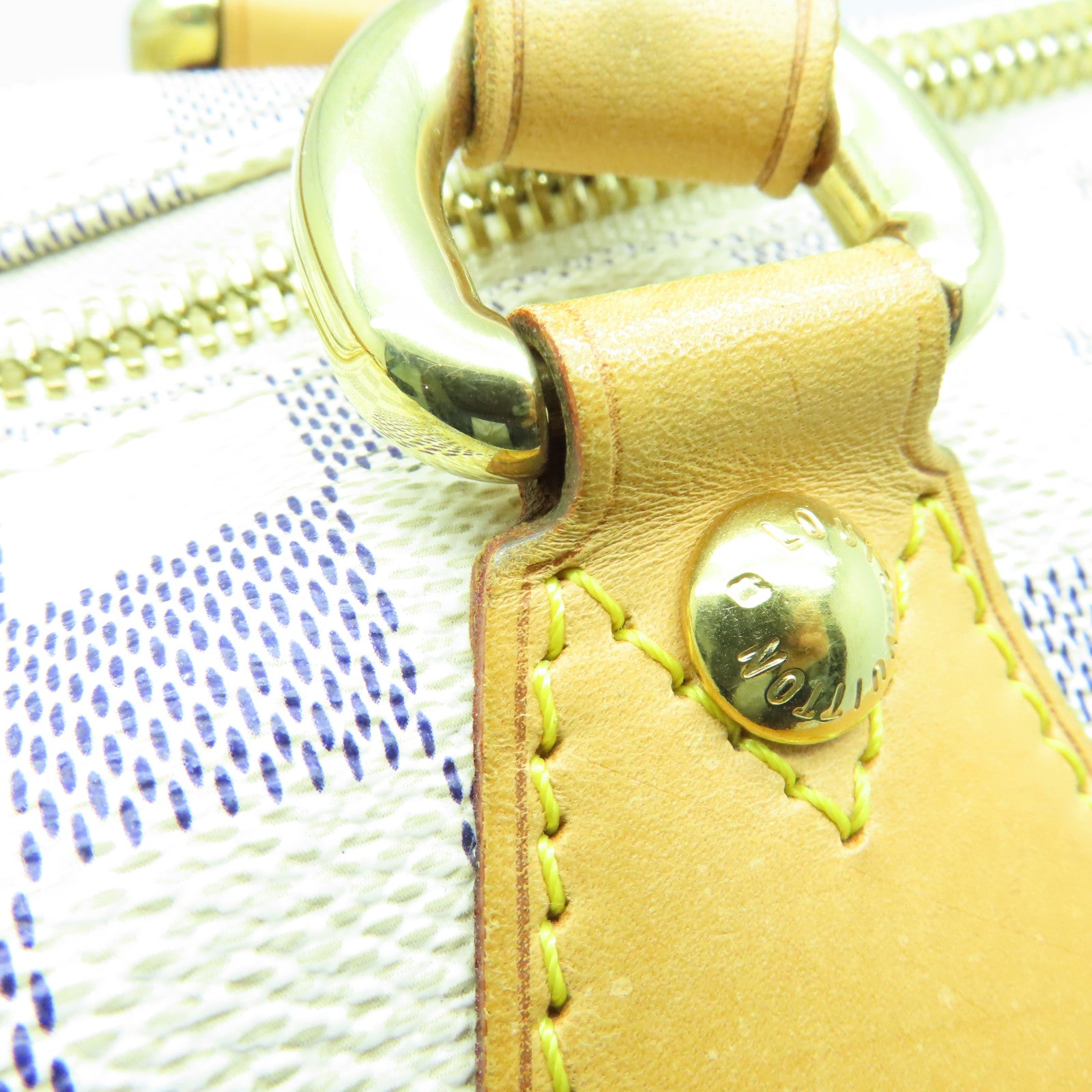 LOUIS VUITTON Damier Azur Saleya MM金扣手挽袋米色