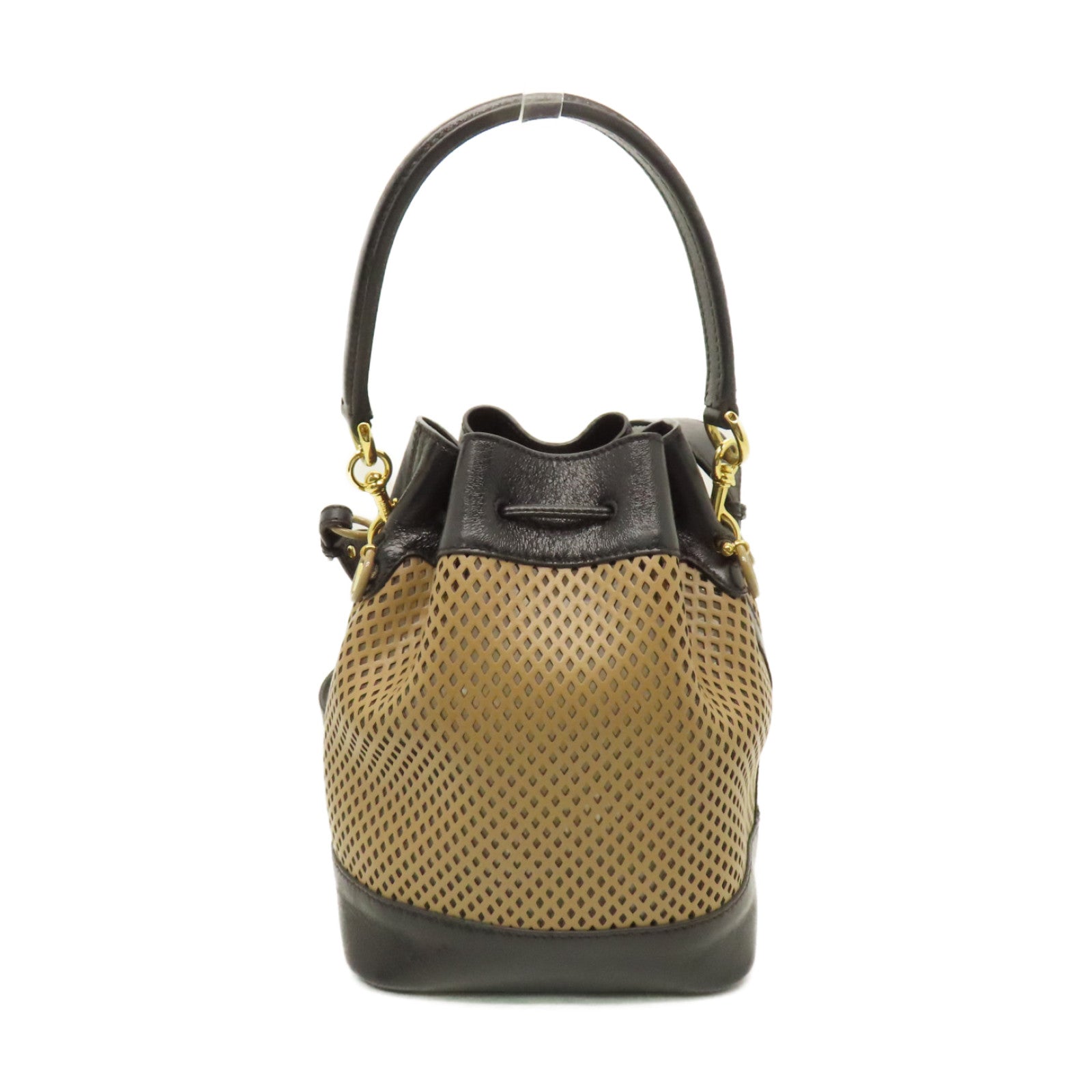 FENDI 牛皮皮革Mon Tresor金扣手挽肩背兩用袋棕色