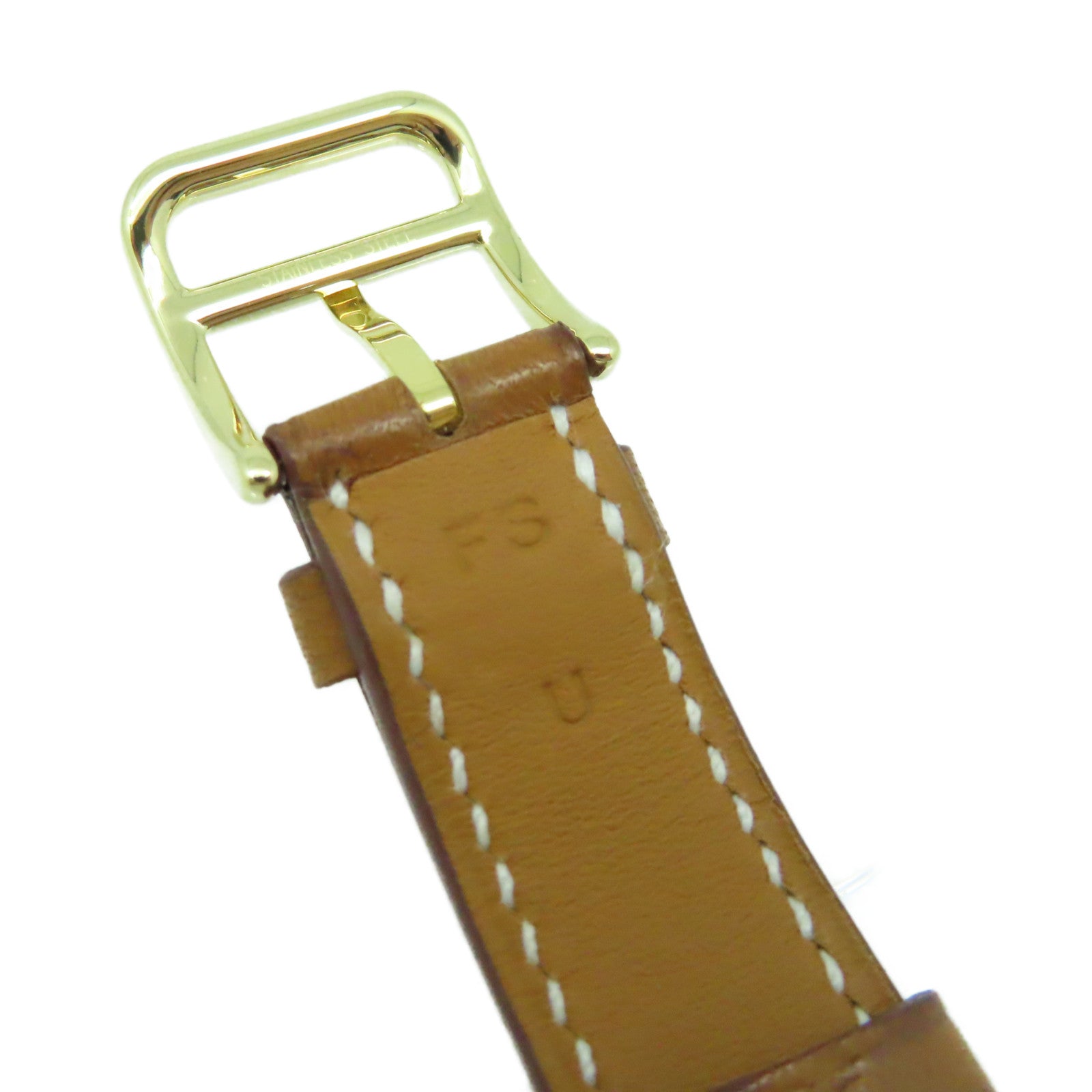 HERMES Heure H Watch 18K黃金/不鏽鋼/皮革帶石英機芯手錶白色/啡色