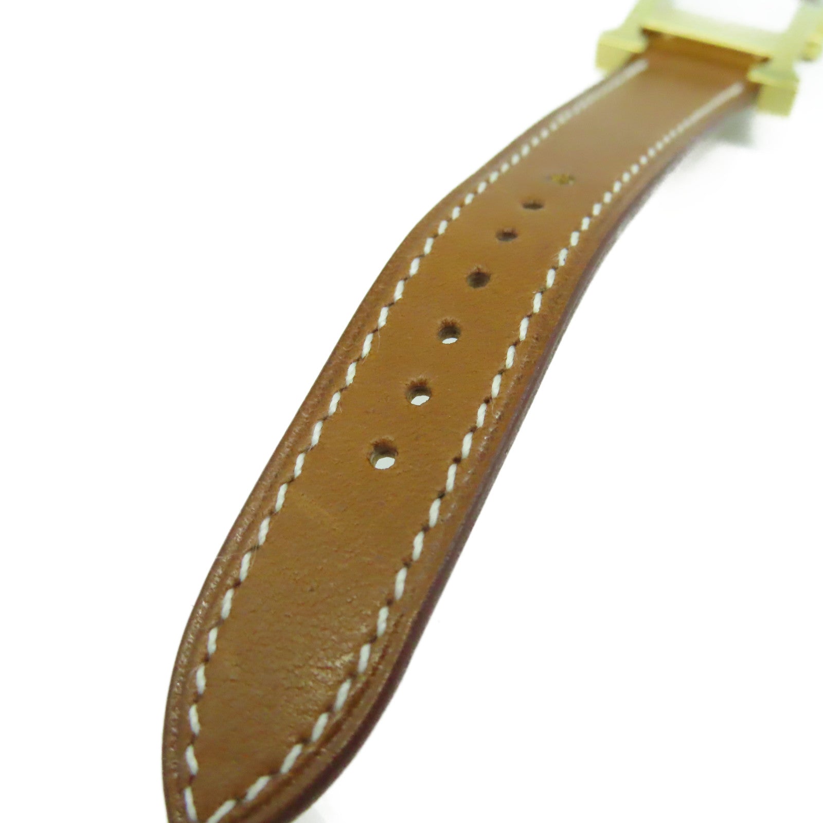 HERMES Heure H Watch 18K黃金/不鏽鋼/皮革帶石英機芯手錶白色/啡色