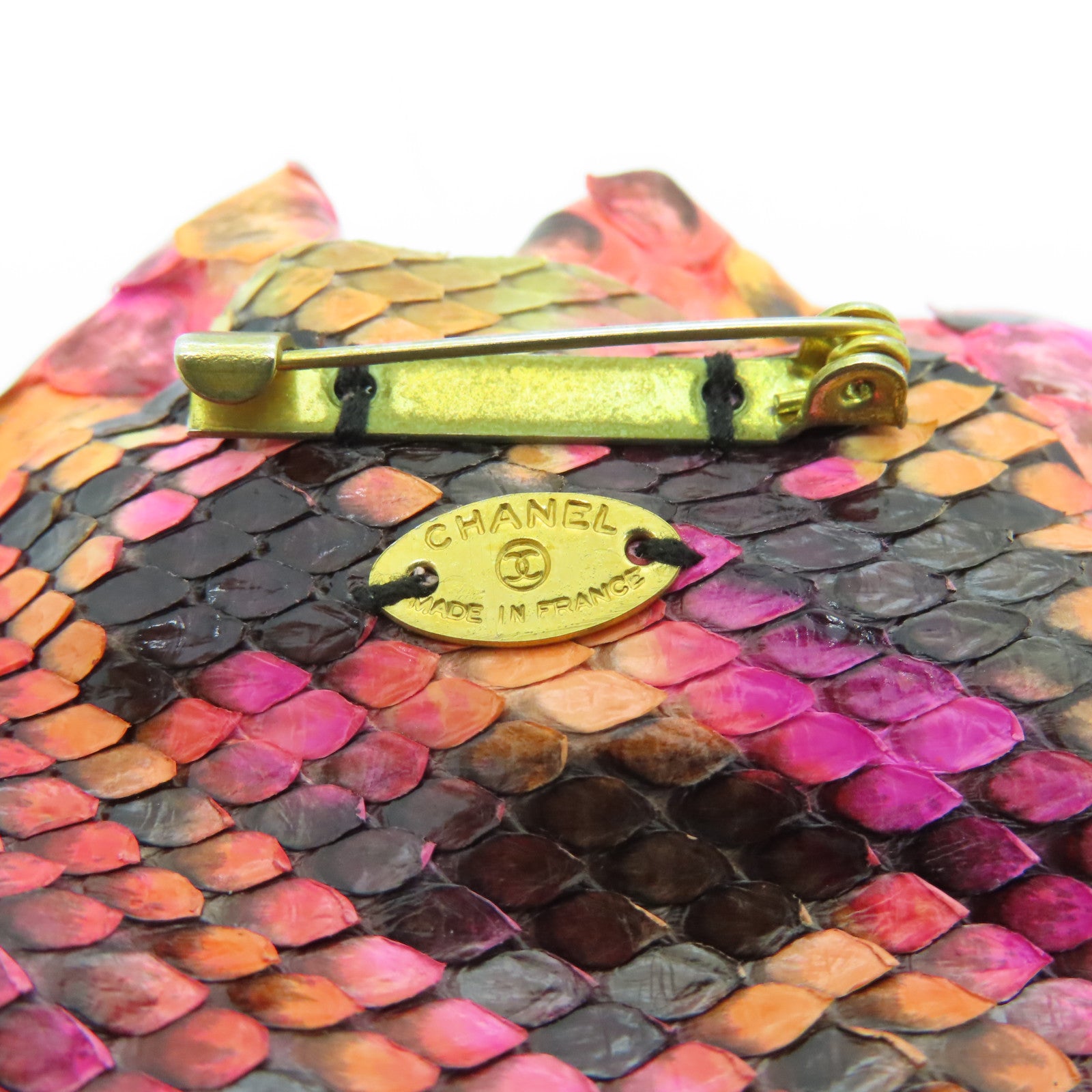 CHANEL Leather Brooch Gold Buckle Brooch Pink/Color