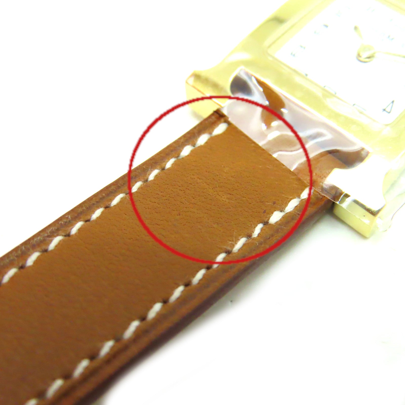 HERMES Heure H Watch 18K黃金/不鏽鋼/皮革帶石英機芯手錶白色/啡色